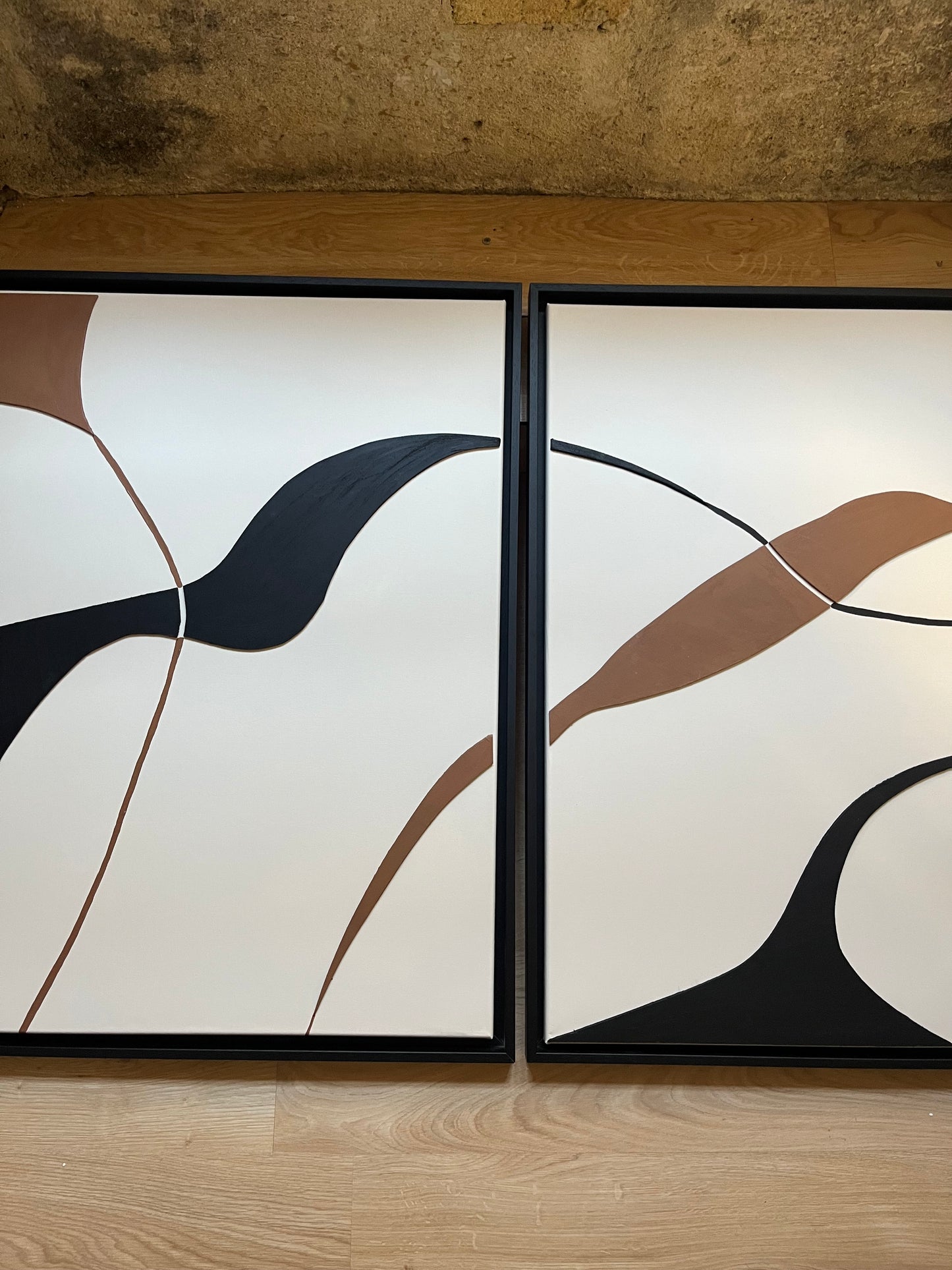 SYDNEY DUO - collection PREMIUM tableaux en relief marron et beige lin