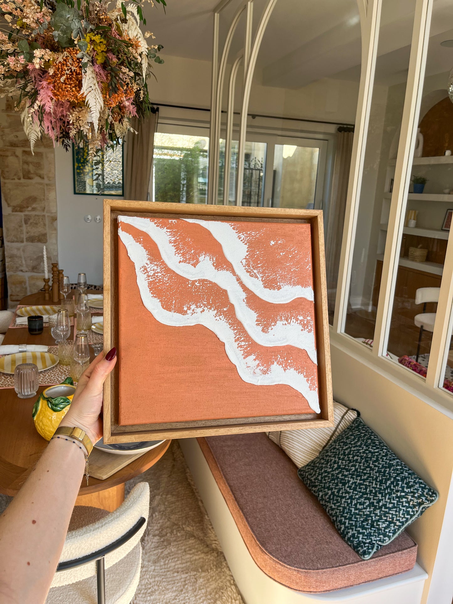 PYLA mini tableau relief vagues terra cota foncé