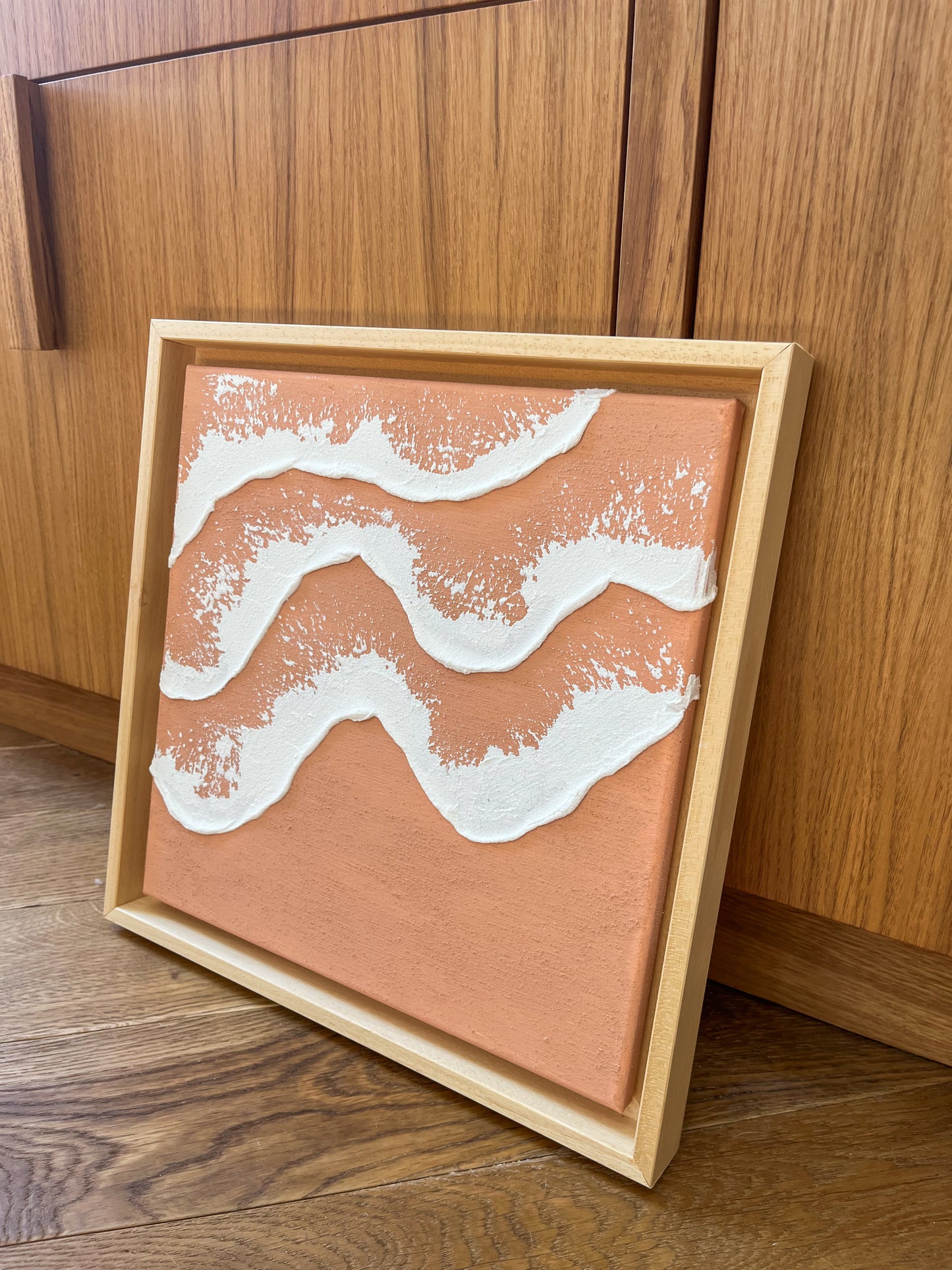 ARCACHON mini tableau relief vagues terra cota clair
