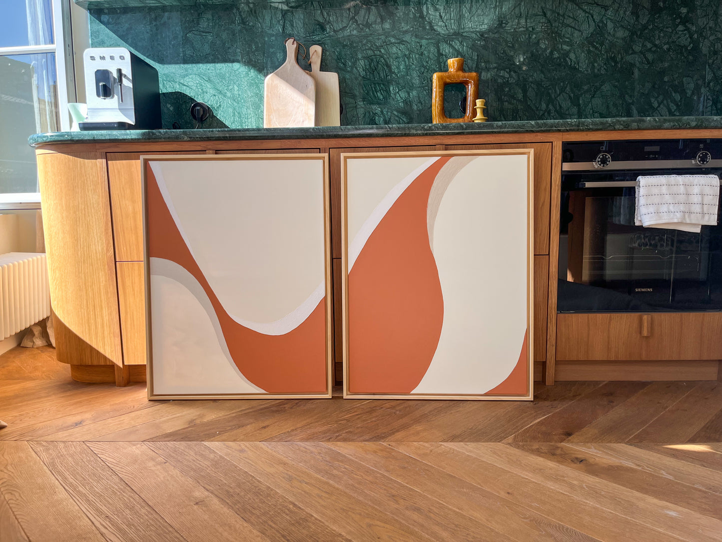 DUO ESPELETTE tableaux courbes minimalistes terra cota, crème et beige lin