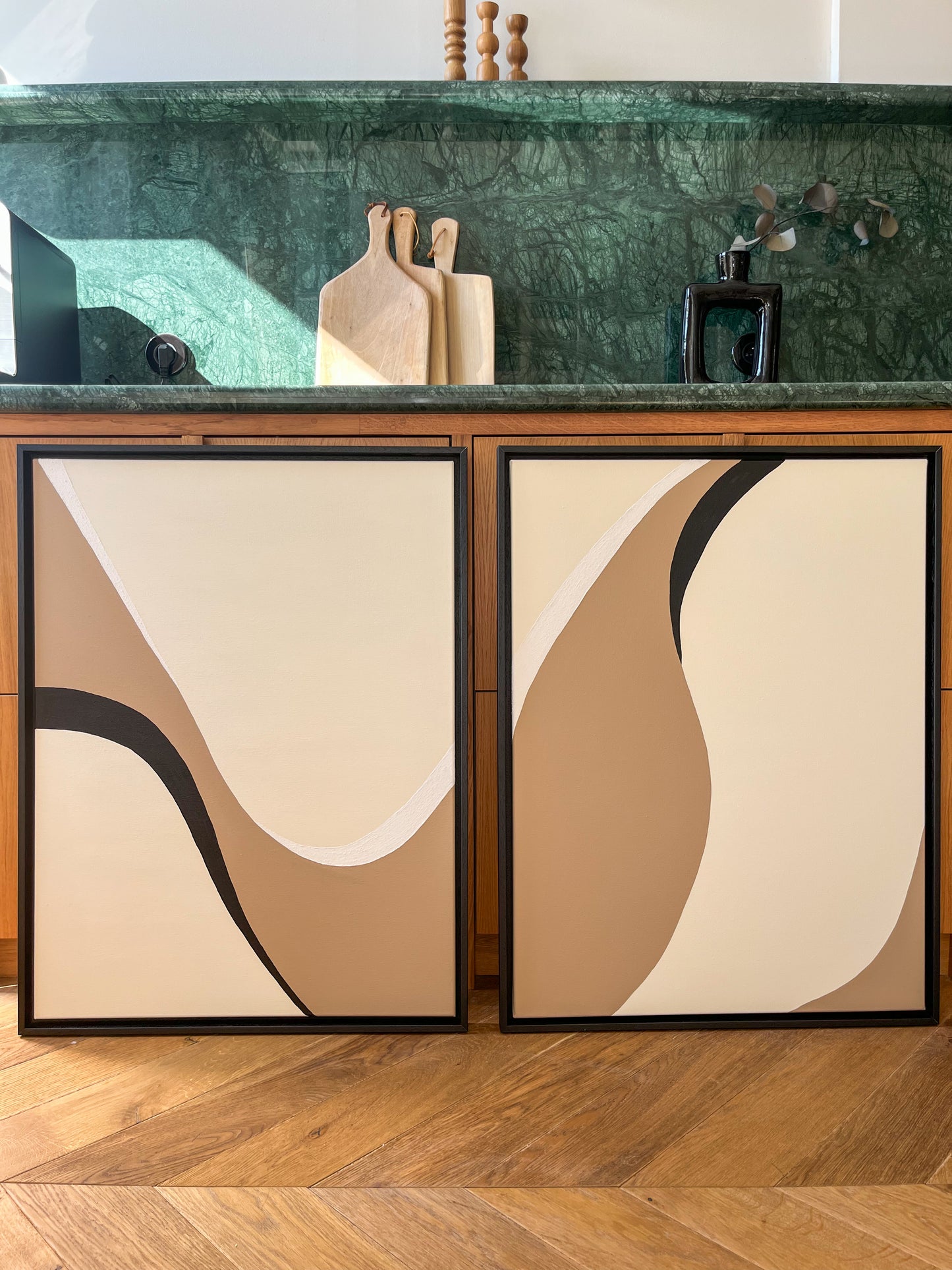 DUO BIARRITZ tableaux courbes minimalistes noire, crème et taupe