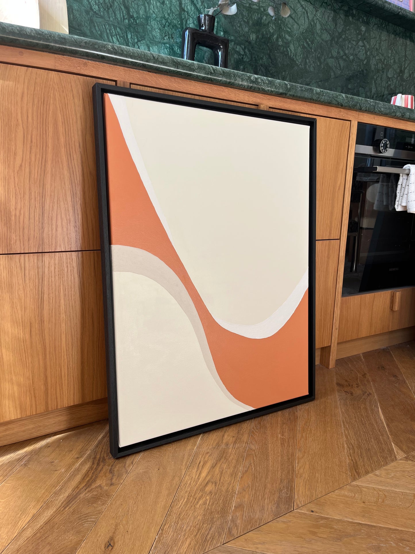 ESPELETTE tableau courbe minimaliste crème, terra cota et beige lin