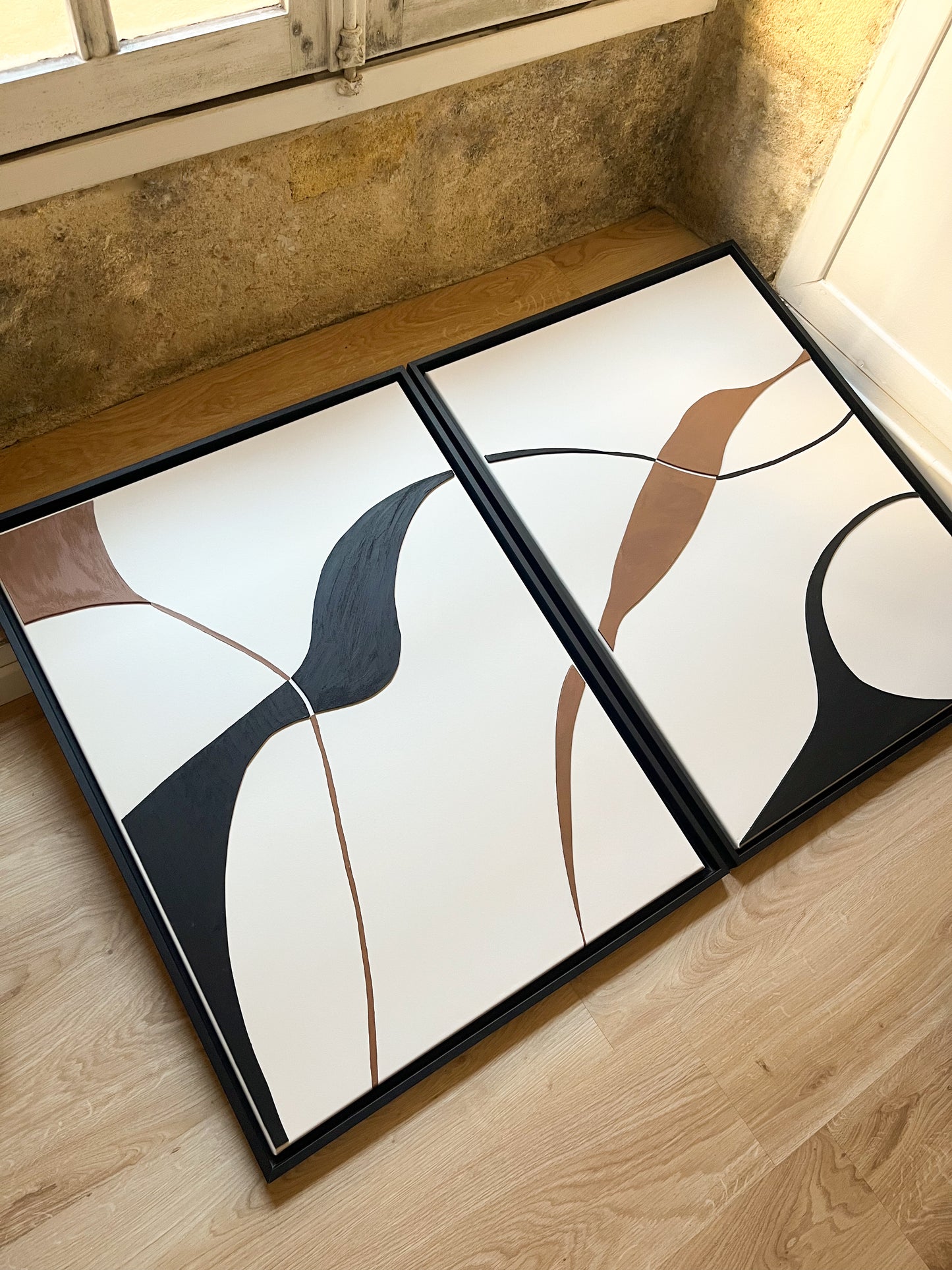 SYDNEY DUO - collection PREMIUM tableaux en relief marron et beige lin