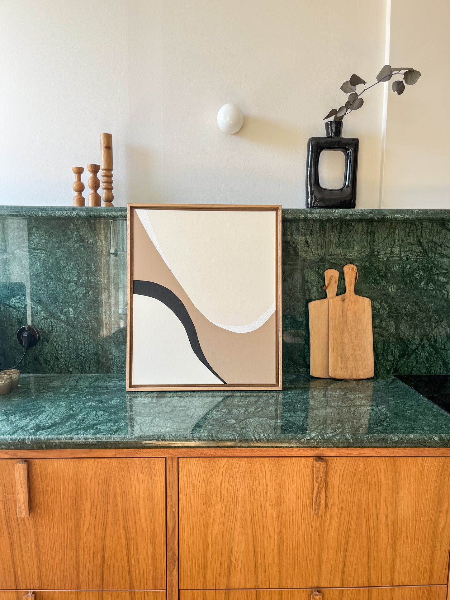 BIARRITZ tableau courbe minimaliste noir, crème et taupe