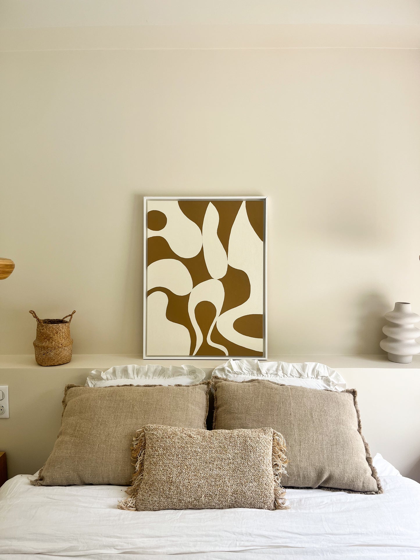 COMO tableau formes organiques relief marron camel et crème