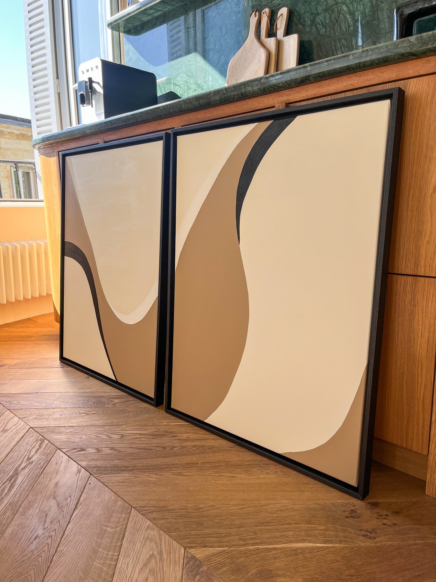 DUO BIARRITZ tableaux courbes minimalistes noire, crème et taupe
