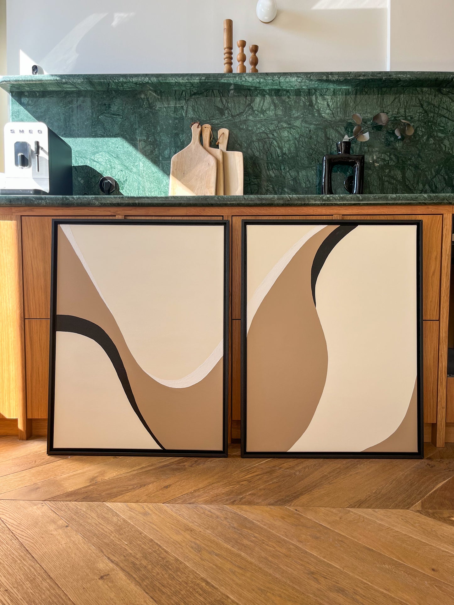 DUO BIARRITZ tableaux courbes minimalistes noire, crème et taupe