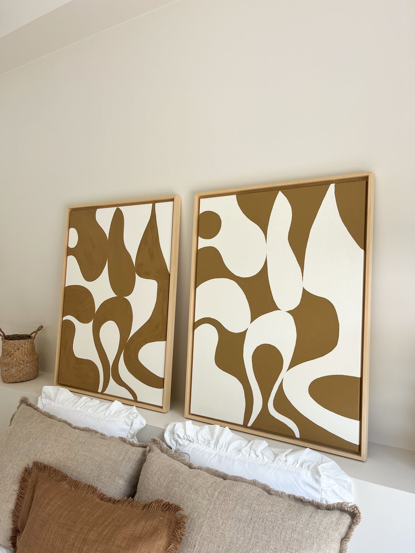 LECCE DUO tableaux formes organiques relief marron crème