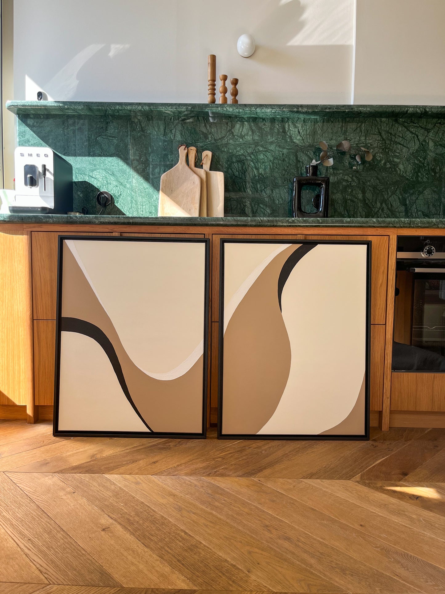 DUO BIARRITZ tableaux courbes minimalistes noire, crème et taupe