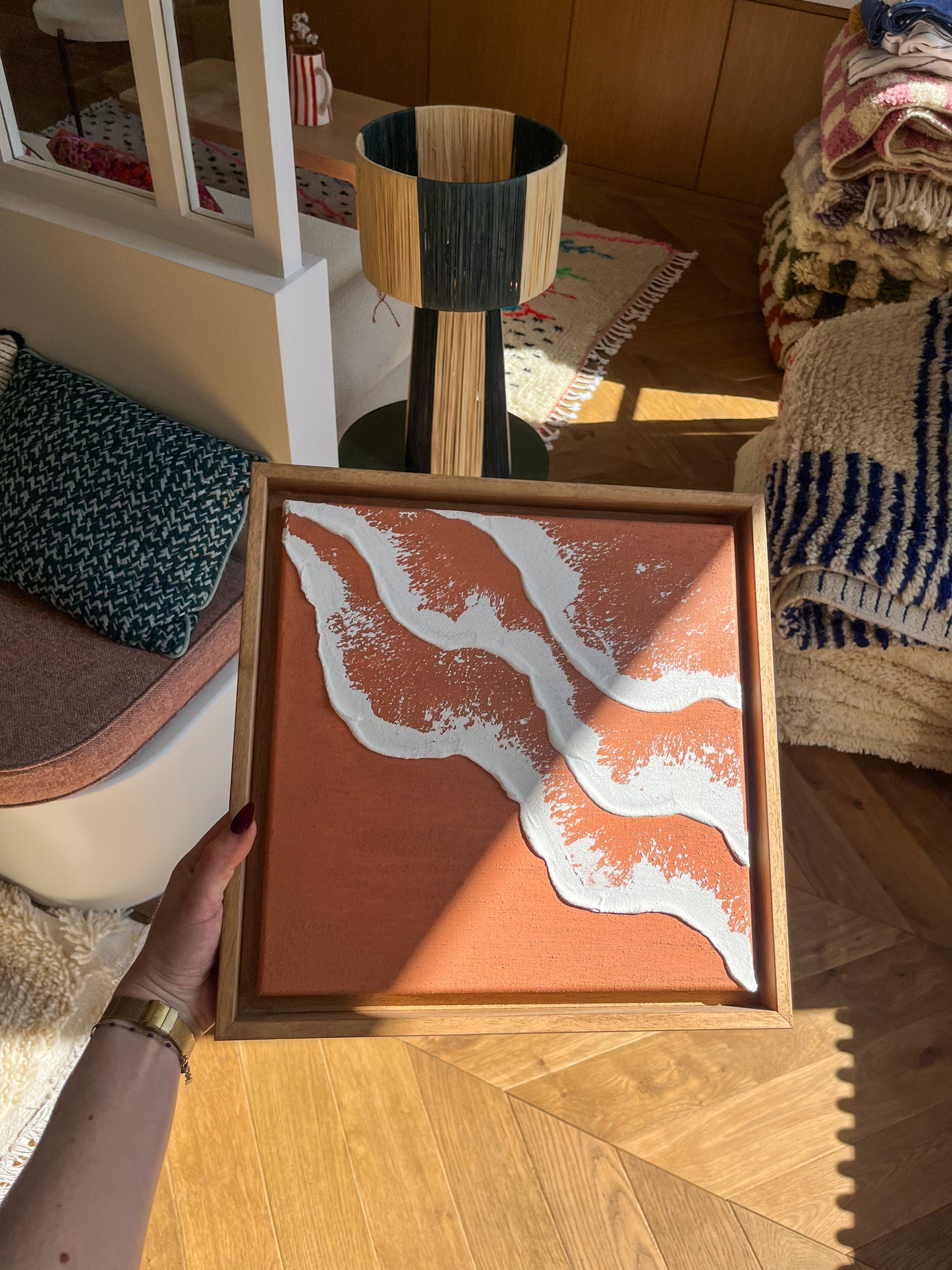 PYLA mini tableau relief vagues terra cota foncé
