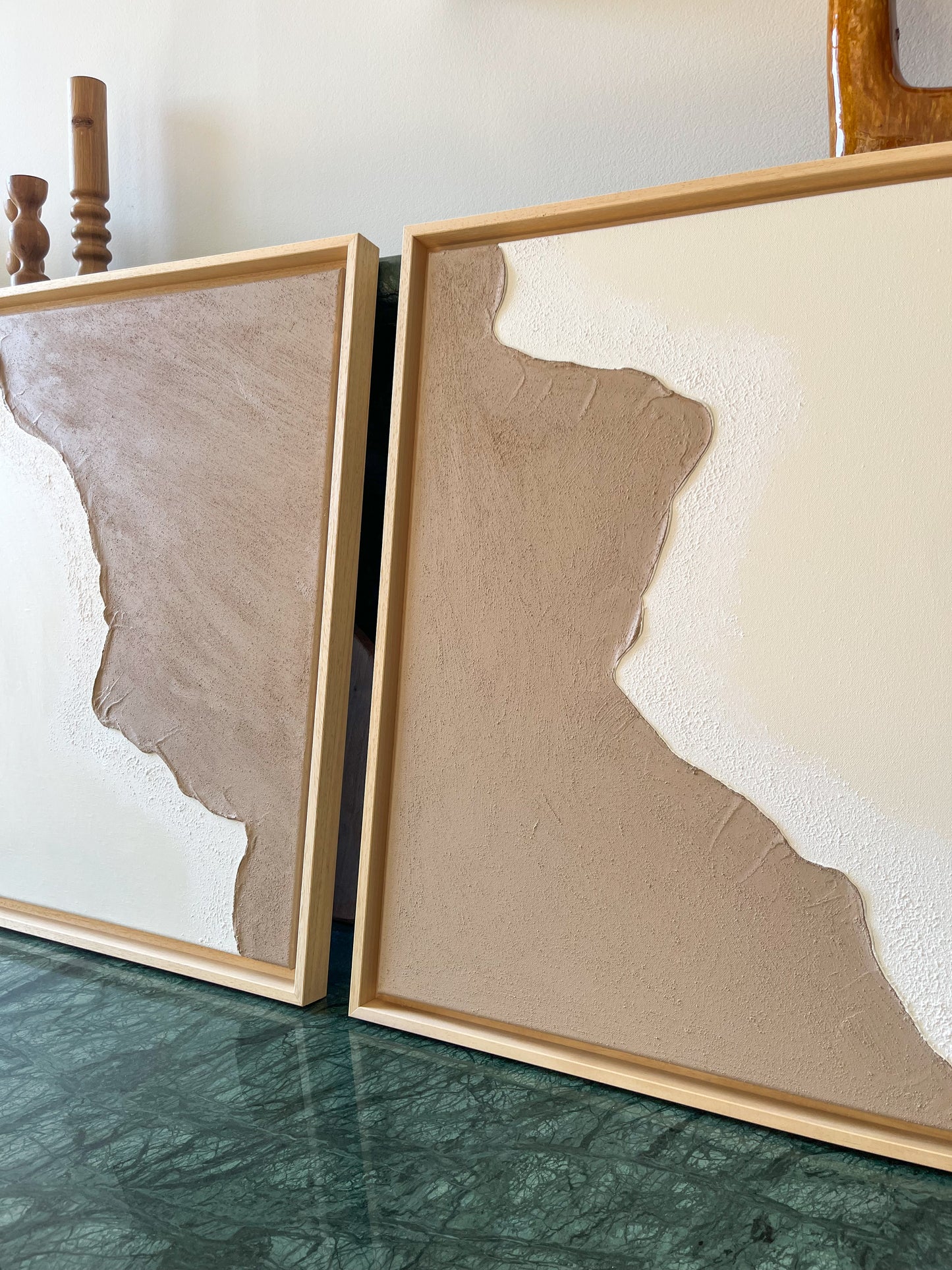 DUO HENDAYE tableaux texturés minimalistes taupe et crème