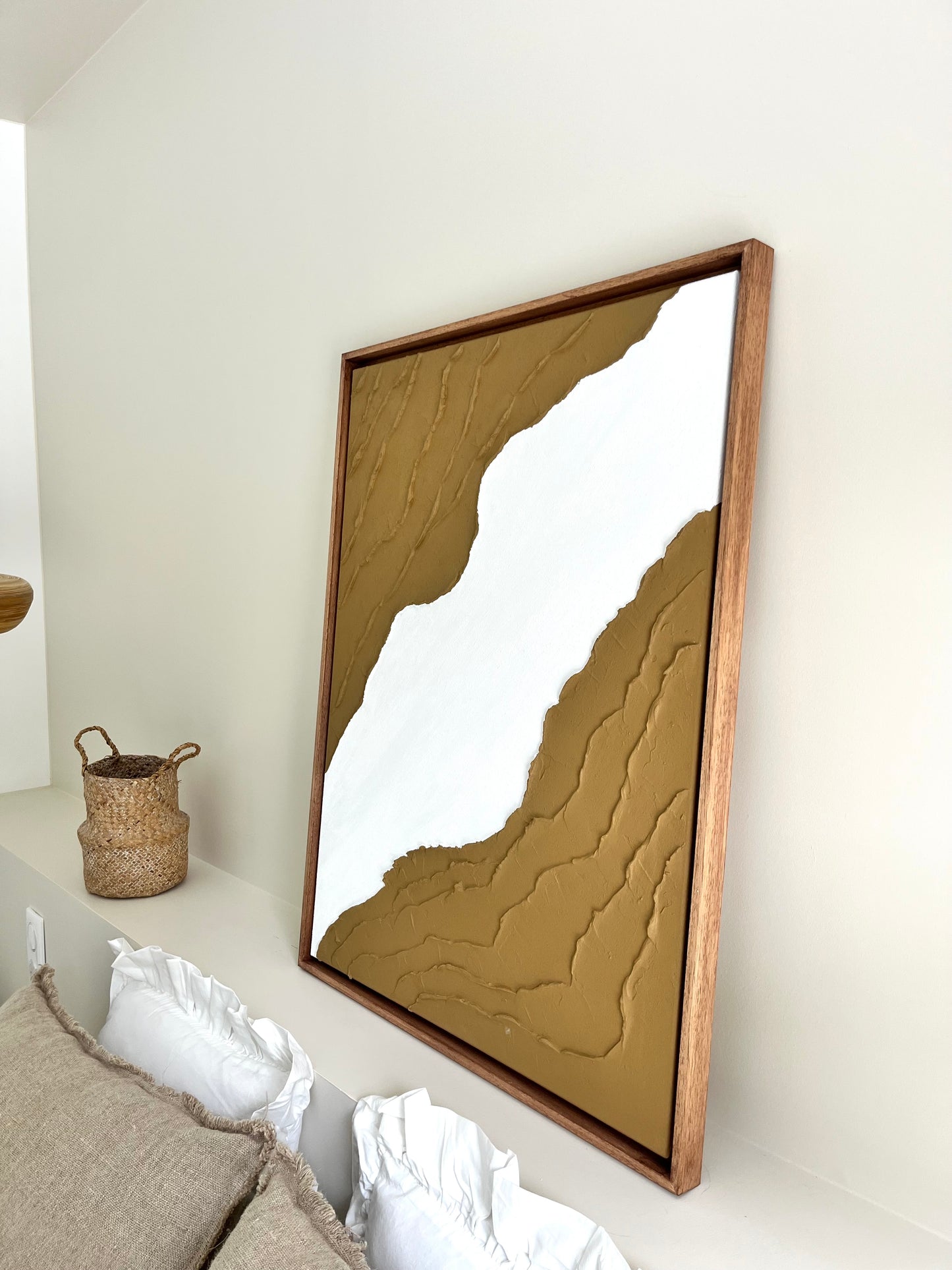 BARI tableau texturé marron camel et blanc