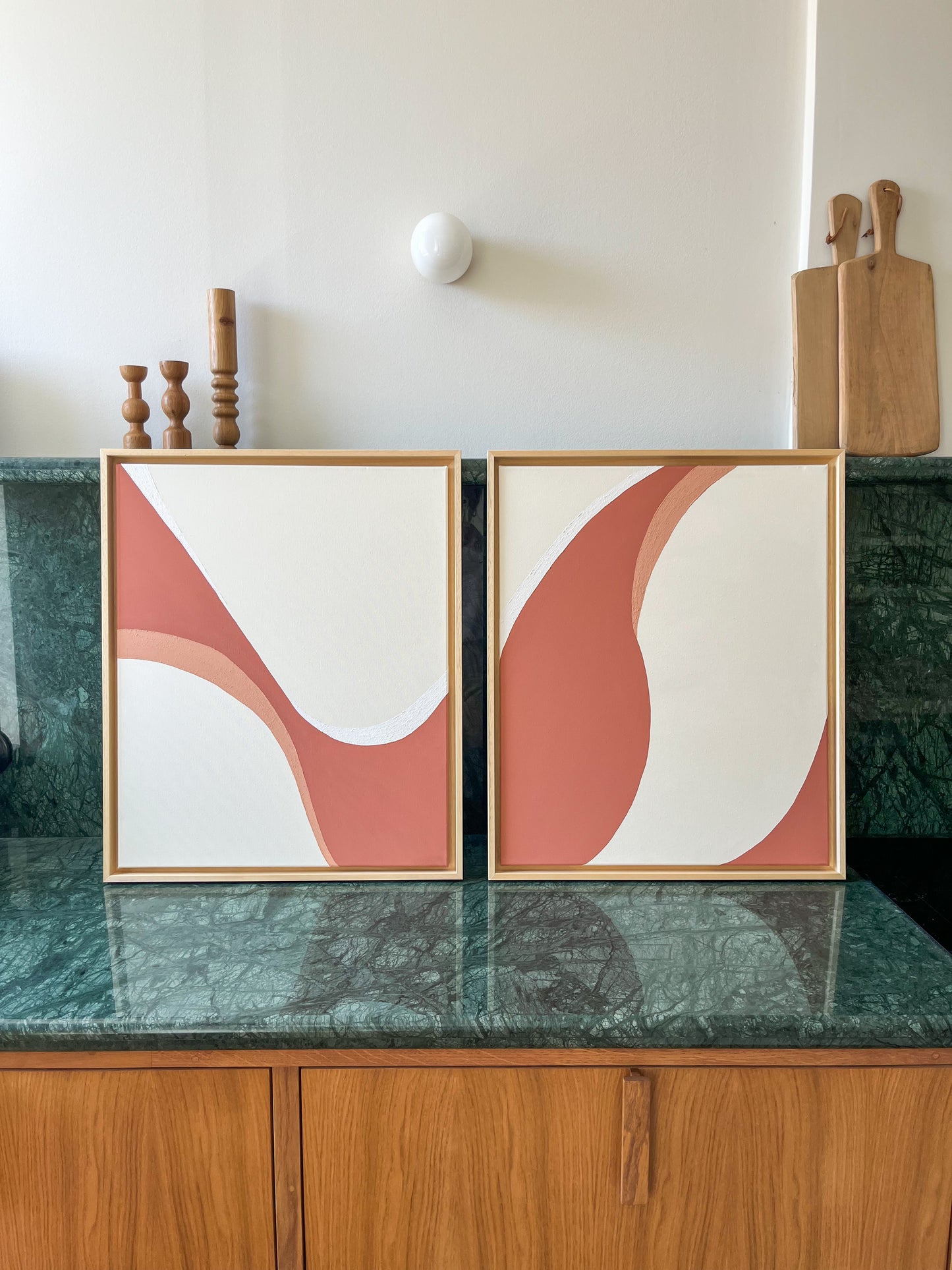 DUO BAYONNE tableaux courbes minimalistes terra cota et crème