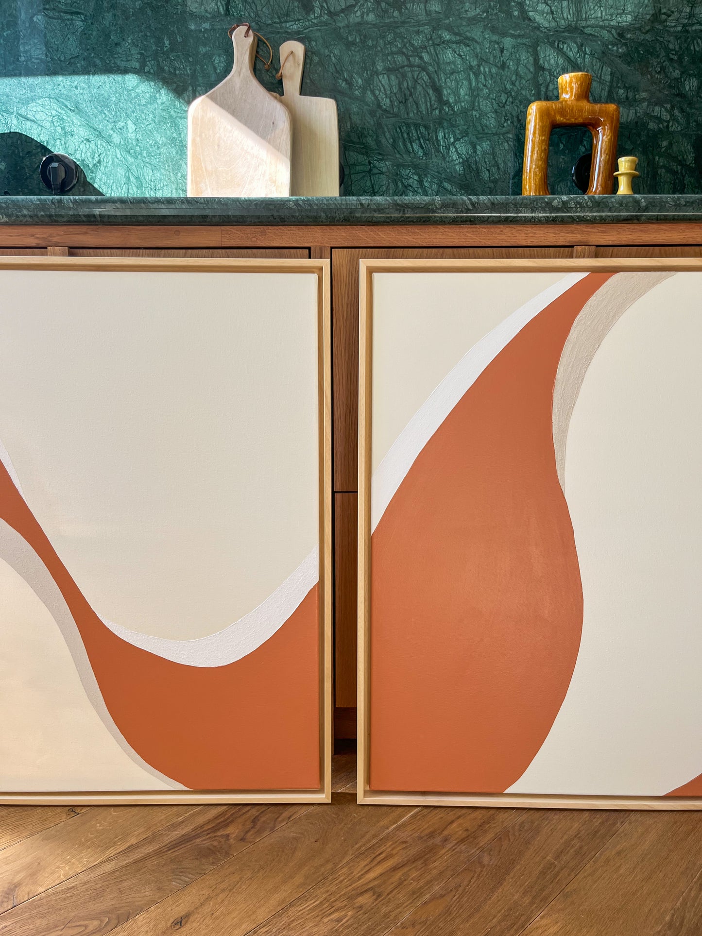 DUO ESPELETTE tableaux courbes minimalistes terra cota, crème et beige lin