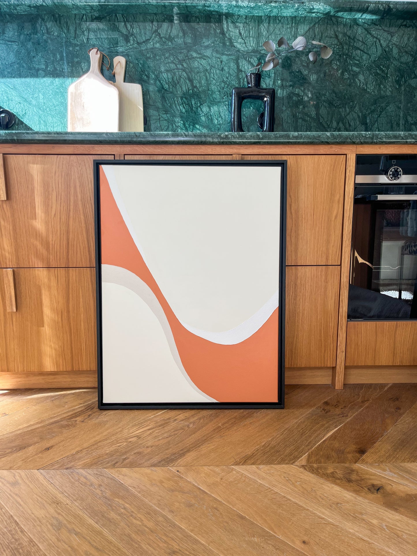 ESPELETTE tableau courbe minimaliste crème, terra cota et beige lin