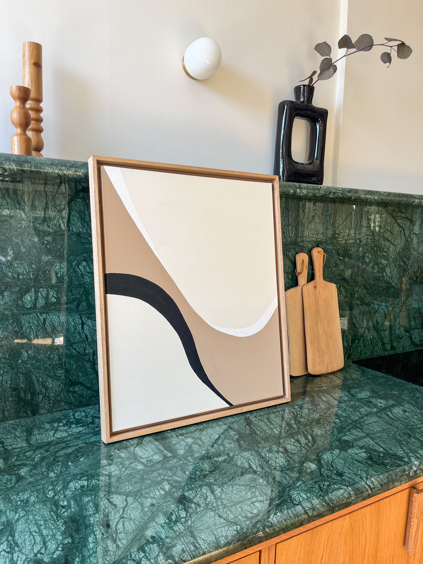 BIARRITZ tableau courbe minimaliste noir, crème et taupe