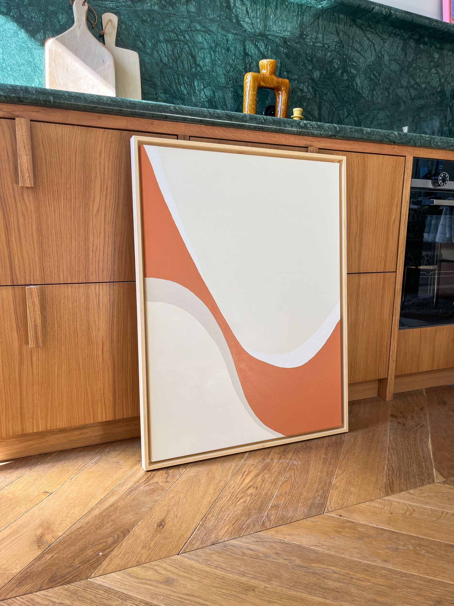 ESPELETTE tableau courbe minimaliste crème, terra cota et beige lin