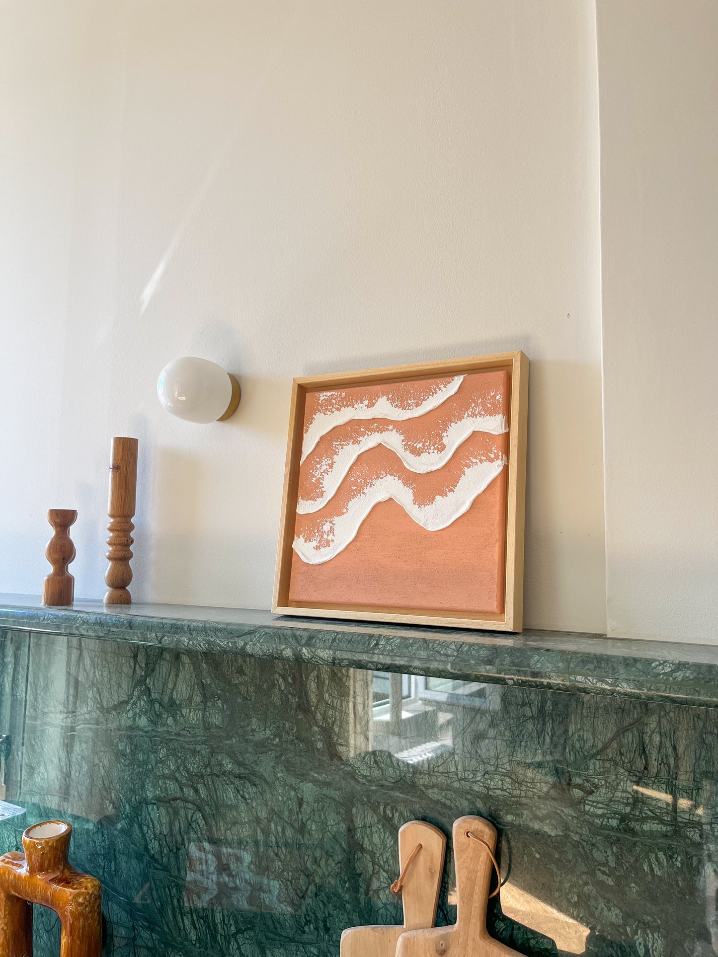 ARCACHON mini tableau relief vagues terra cota clair
