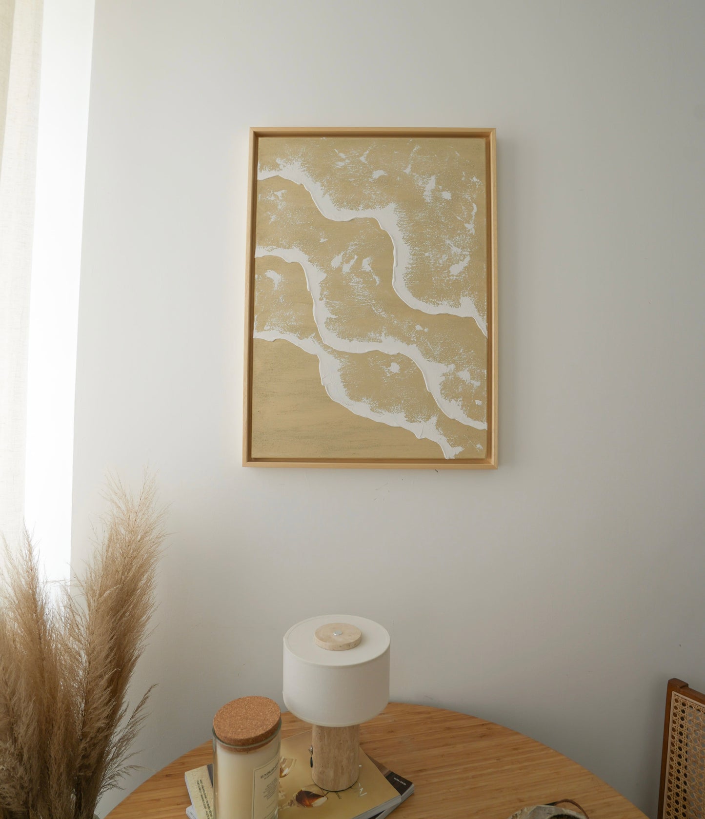 Tableau texturé en relief vagues beige - MINORQUE - décoration minimaliste murale chambre, salon