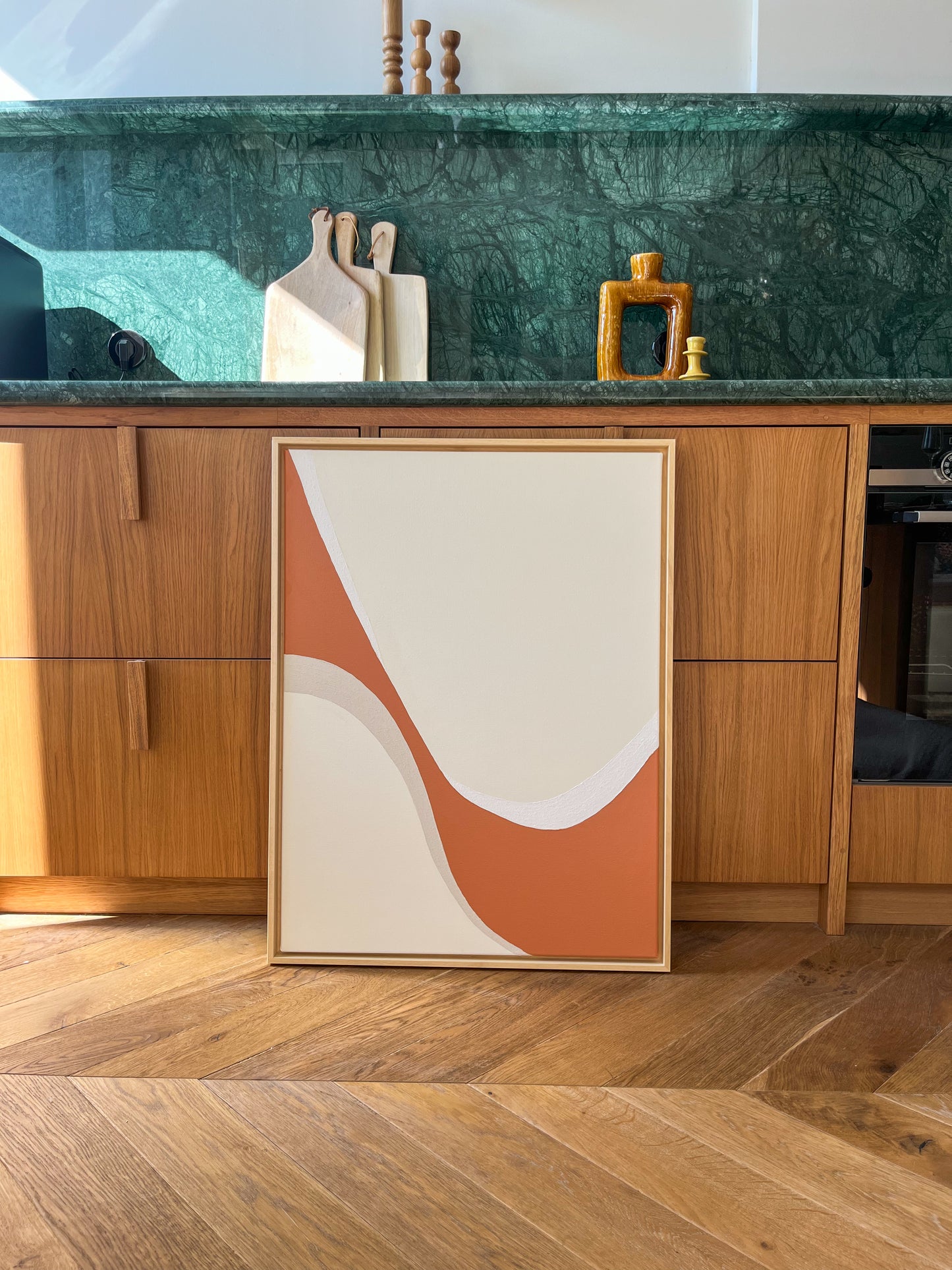 ESPELETTE tableau courbe minimaliste crème, terra cota et beige lin