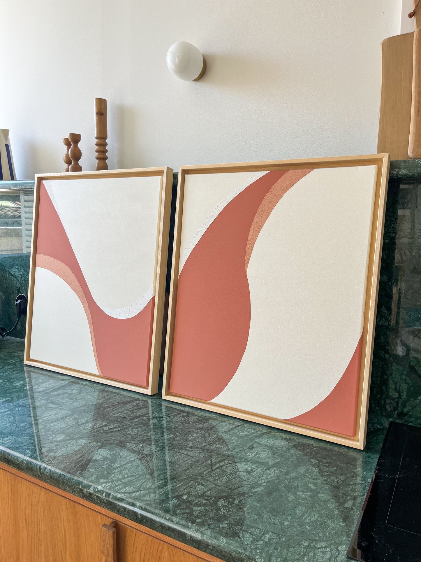 DUO BAYONNE tableaux courbes minimalistes terra cota et crème