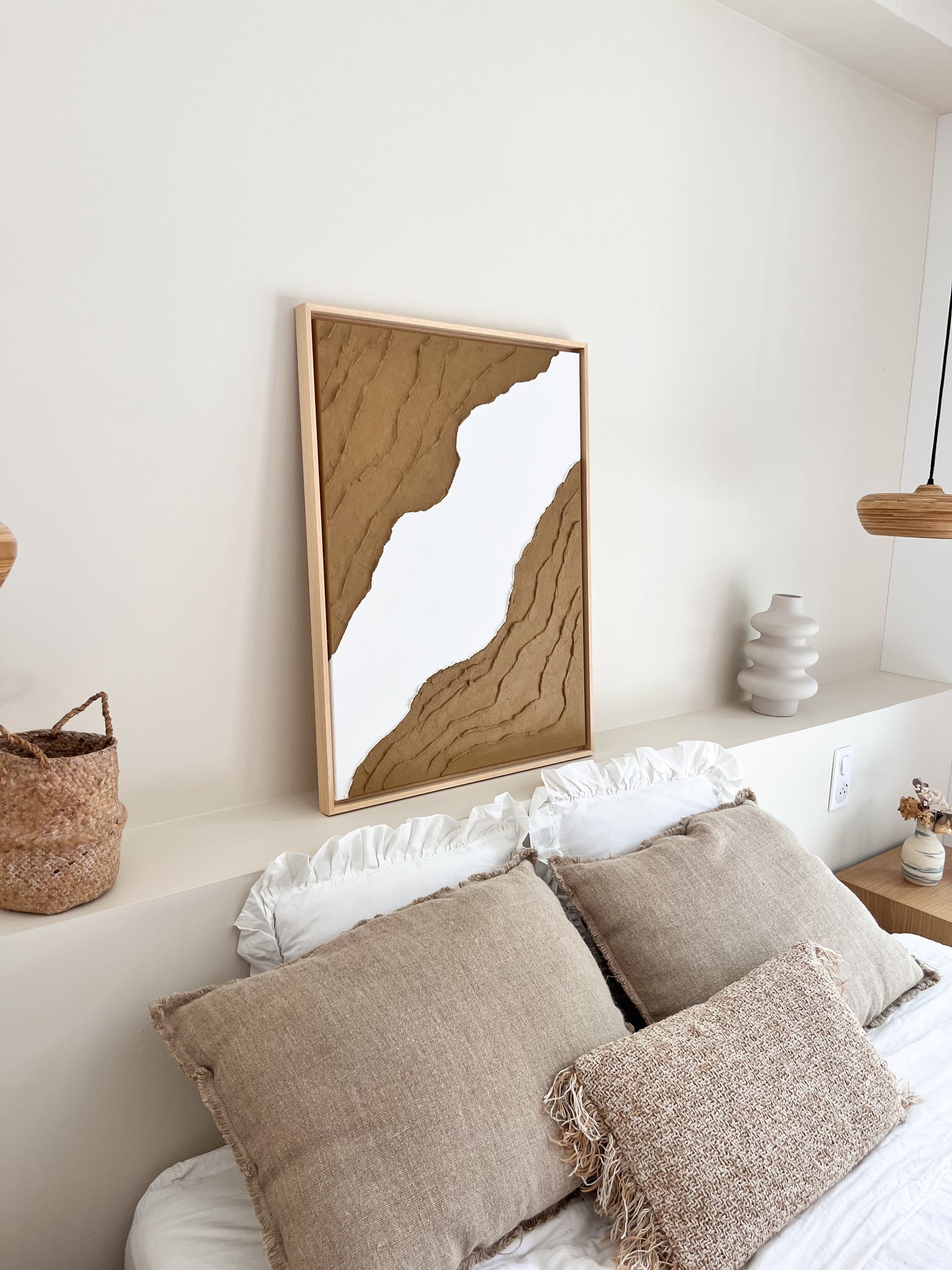 BARI tableau texturé marron camel et blanc