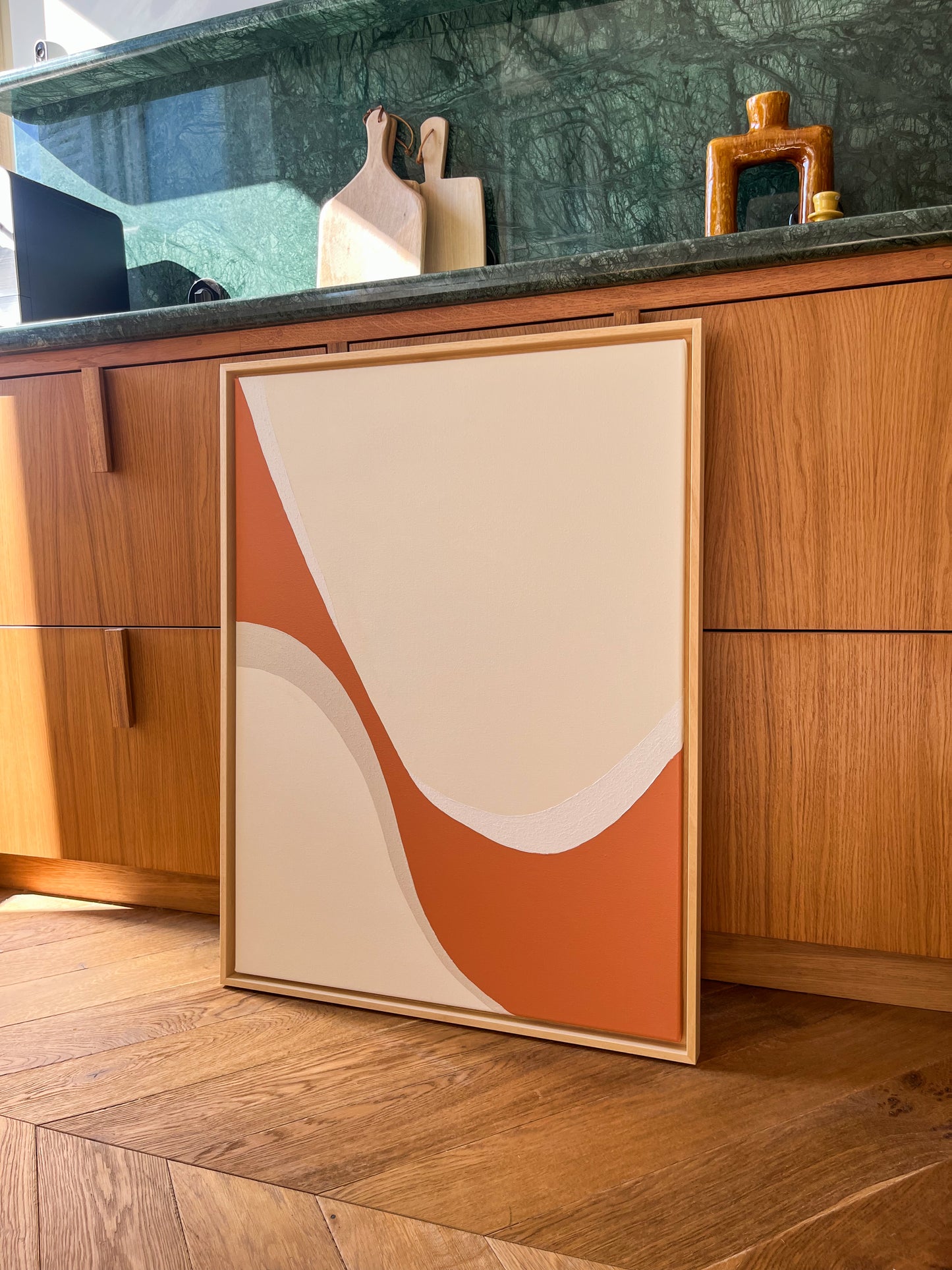 ESPELETTE tableau courbe minimaliste crème, terra cota et beige lin