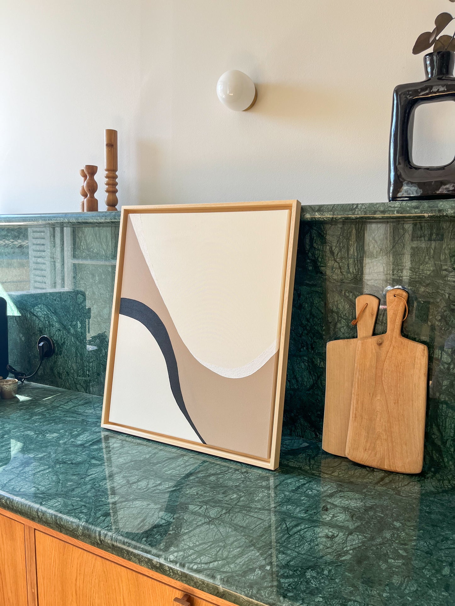 BIARRITZ tableau courbe minimaliste noir, crème et taupe