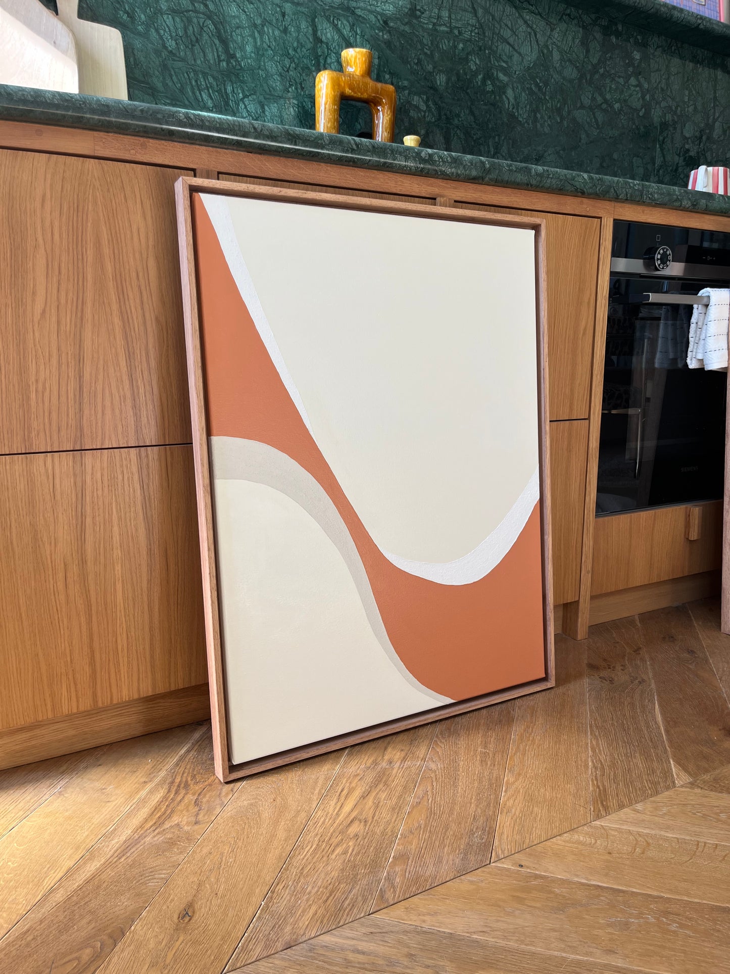 ESPELETTE tableau courbe minimaliste crème, terra cota et beige lin