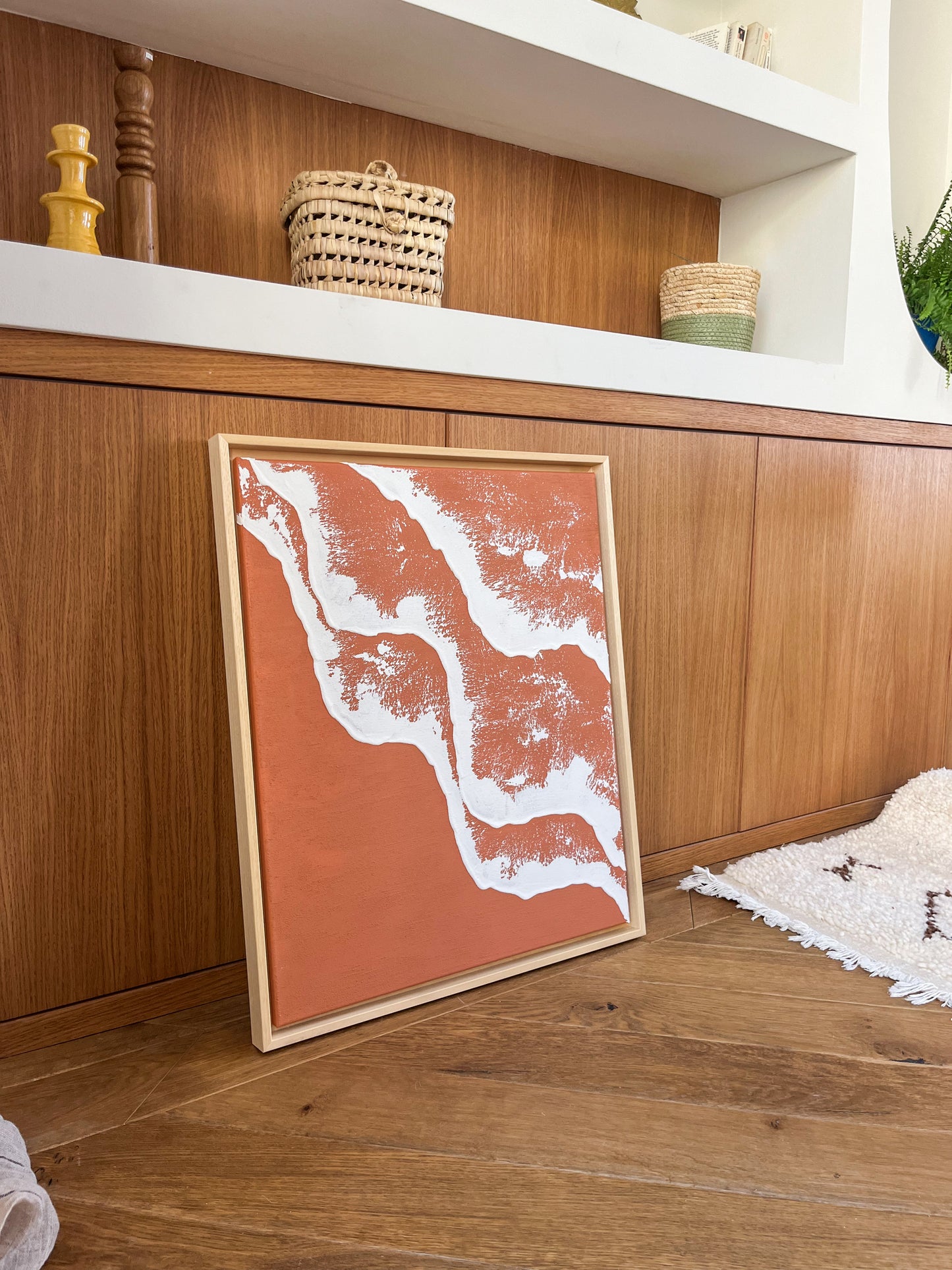 PYLA tableau relief vagues terra cota foncé