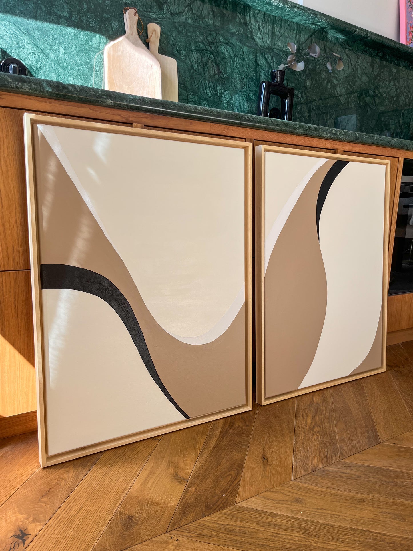 DUO BIARRITZ tableaux courbes minimalistes noire, crème et taupe
