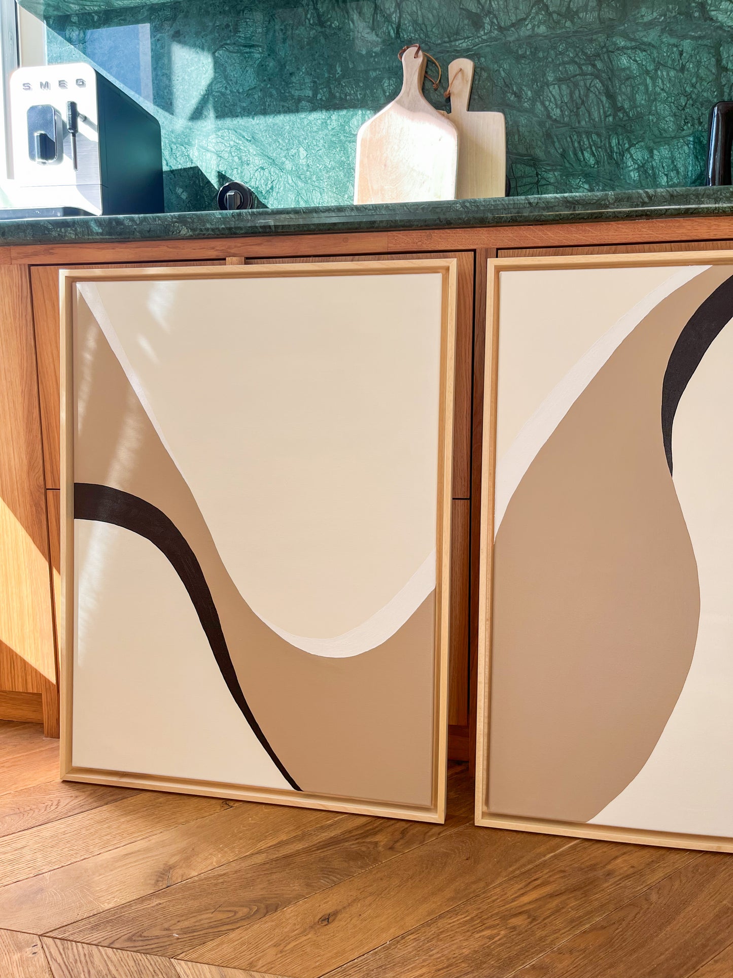 DUO BIARRITZ tableaux courbes minimalistes noire, crème et taupe