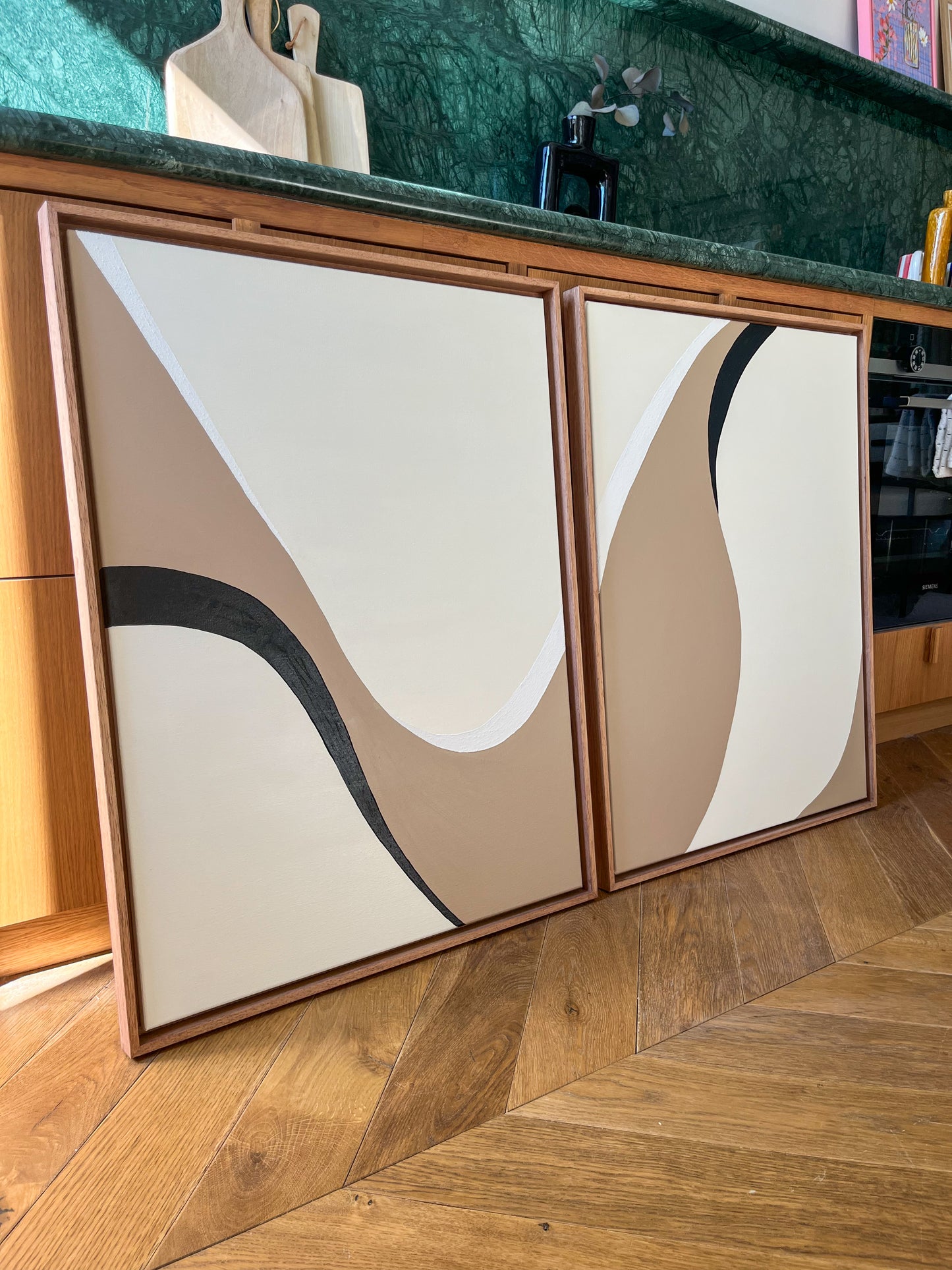 DUO BIARRITZ tableaux courbes minimalistes noire, crème et taupe