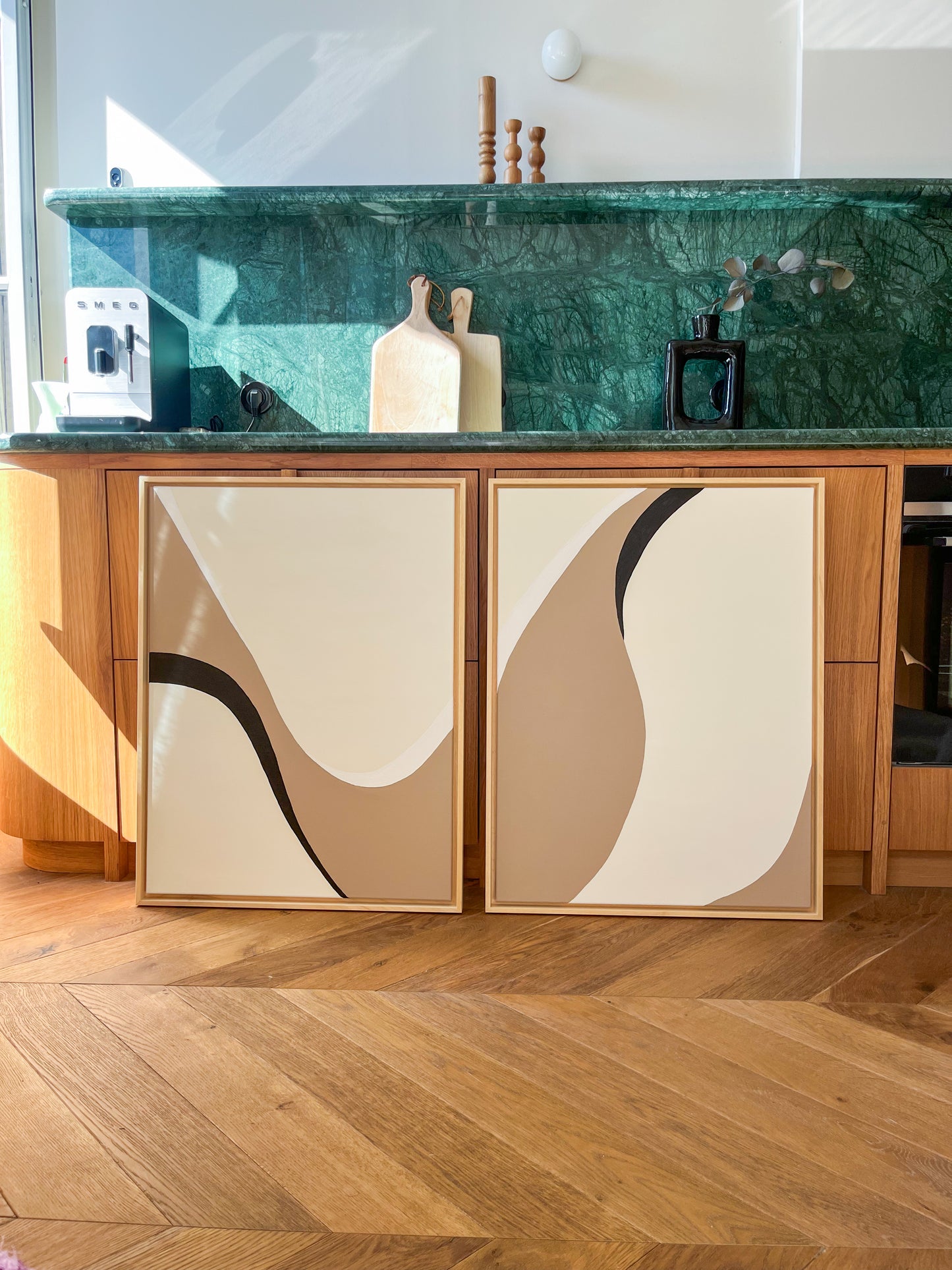 DUO BIARRITZ tableaux courbes minimalistes noire, crème et taupe