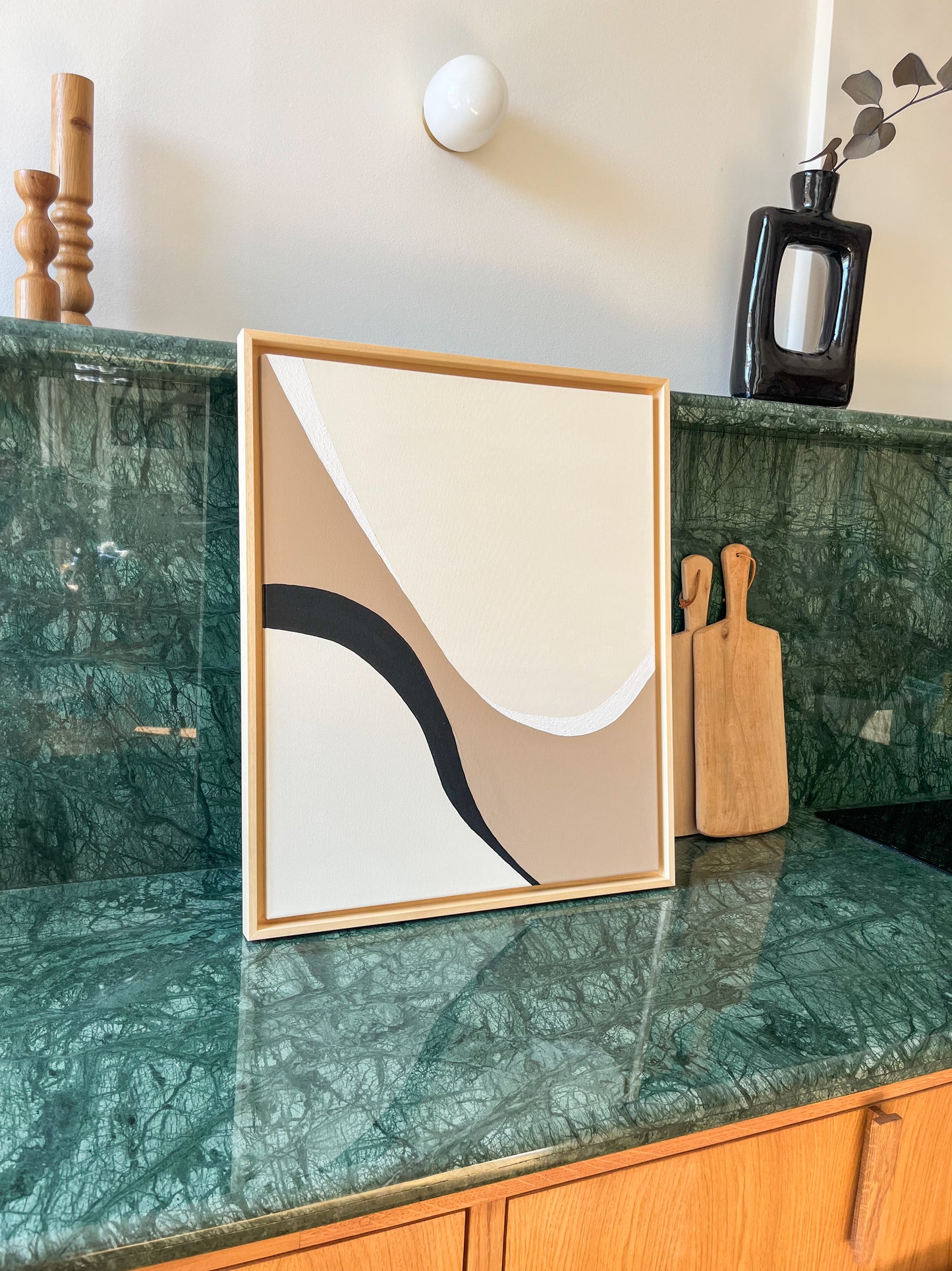 BIARRITZ tableau courbe minimaliste noir, crème et taupe