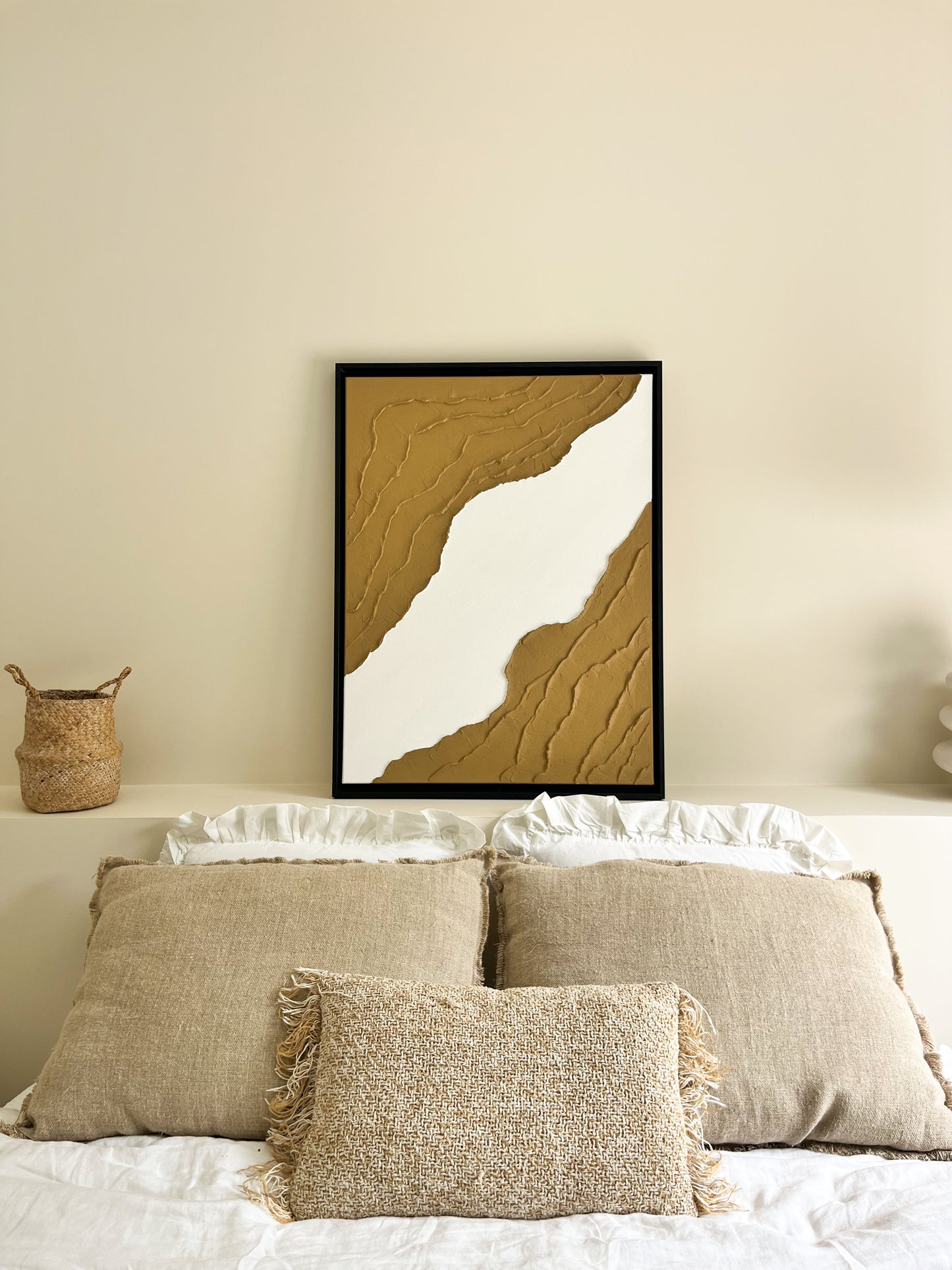 BARI tableau texturé marron camel et blanc
