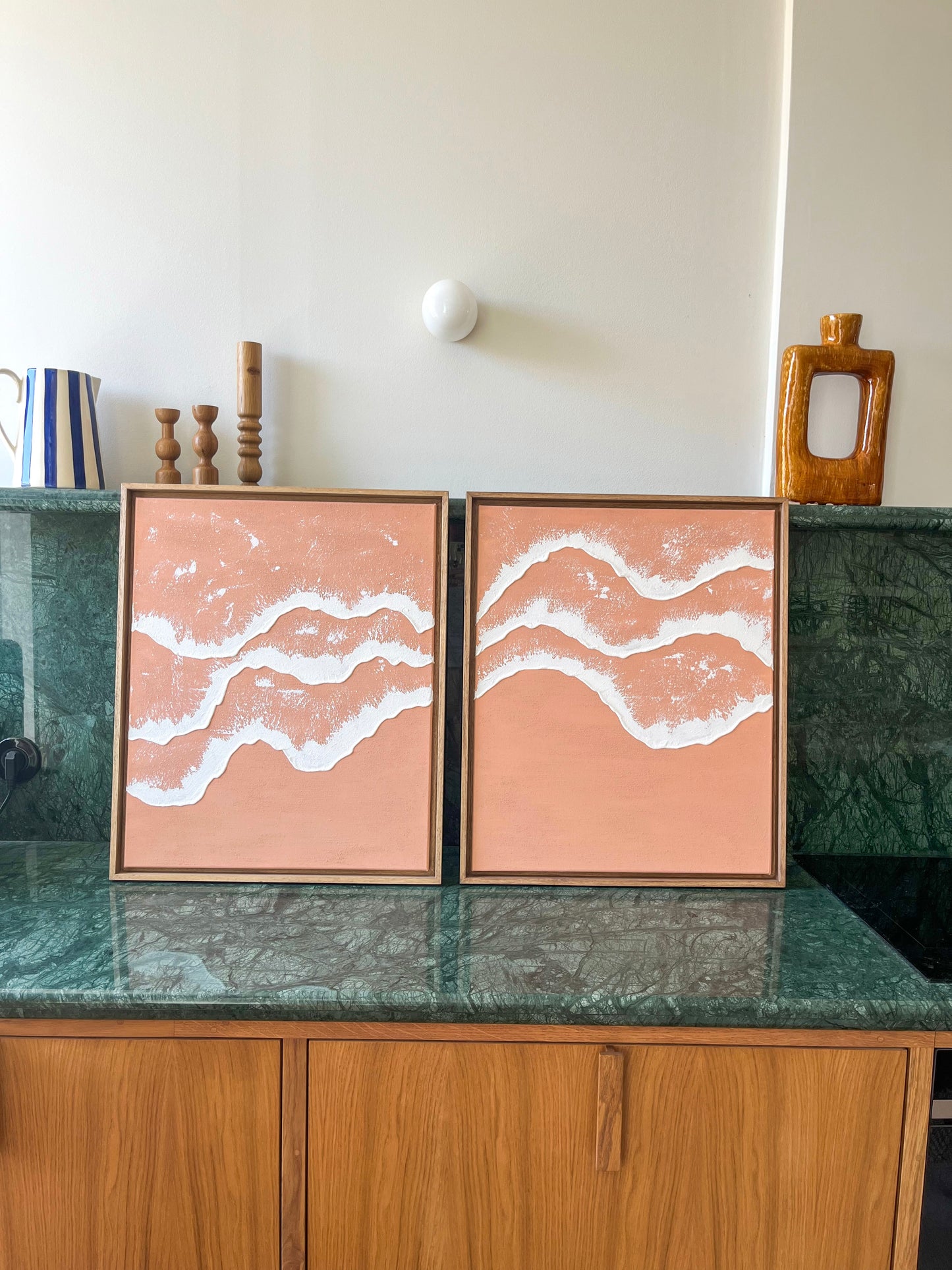 DUO ARCACHON tableaux reliefs vagues terra cota clair