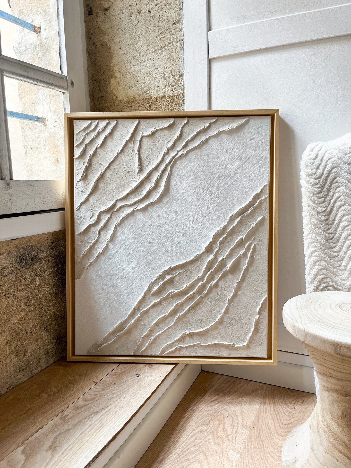 PORQUEROLLES tableau texturé beige crème
