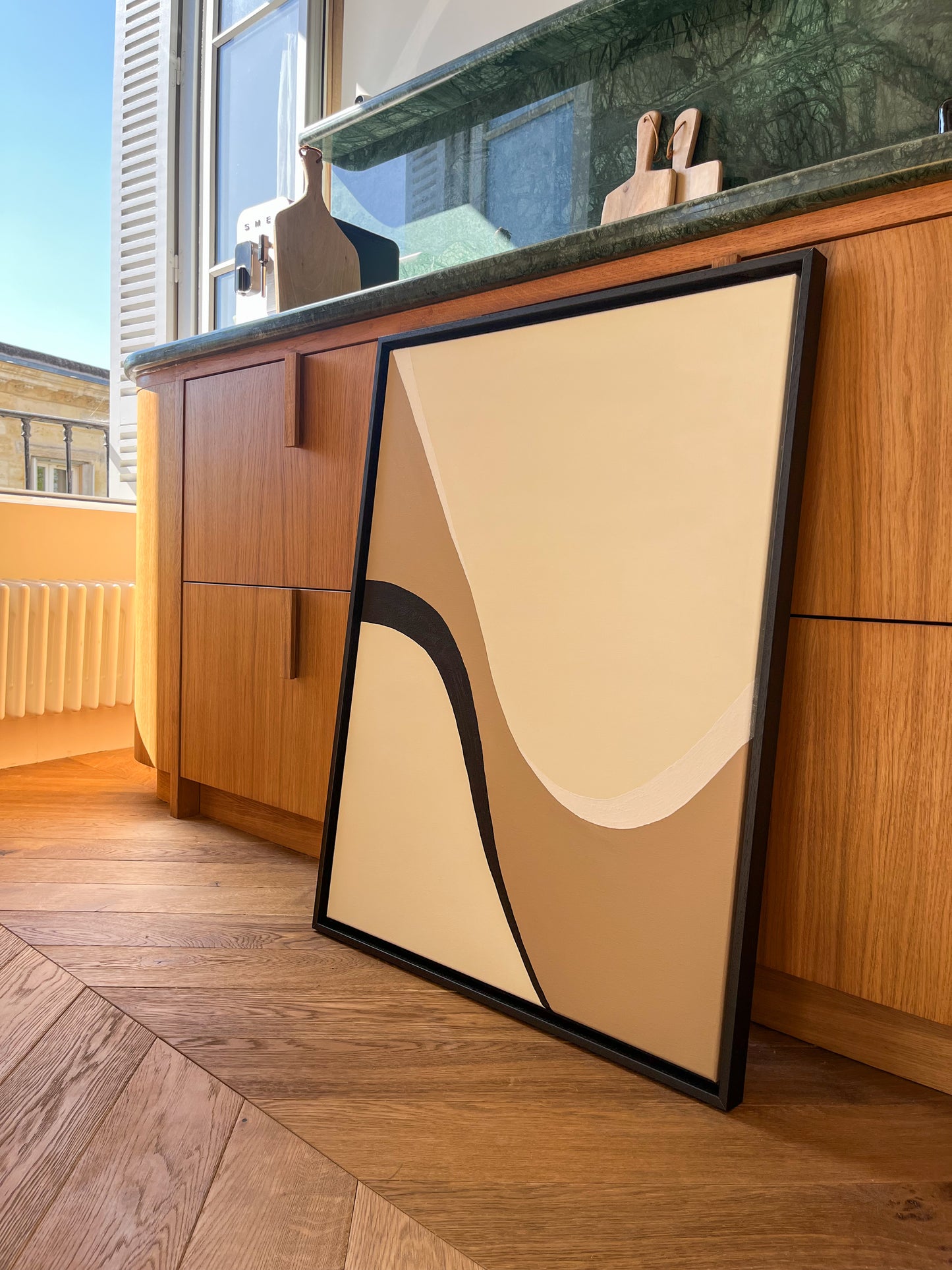 BIARRITZ tableau courbe minimaliste noir, crème et taupe