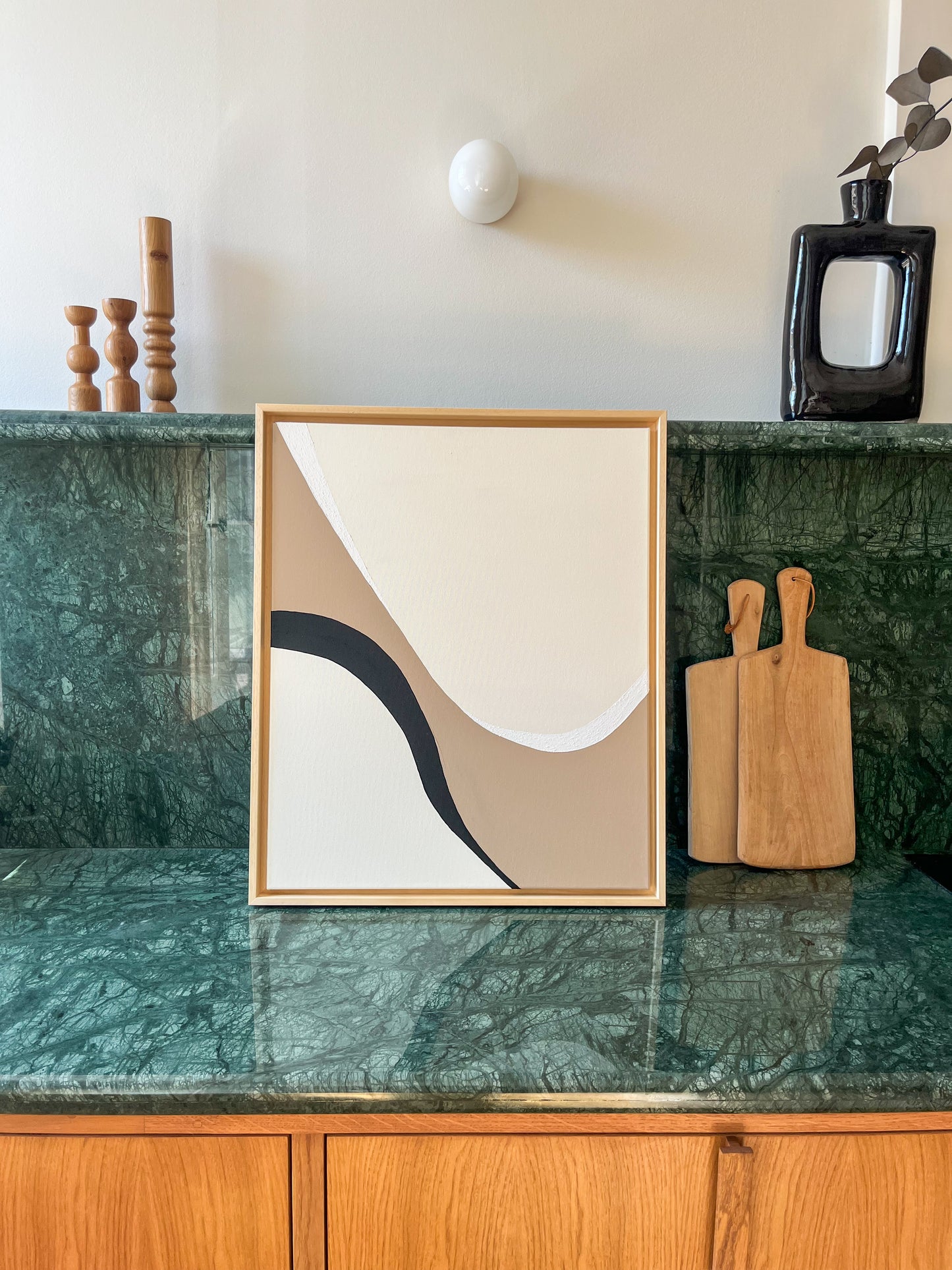 BIARRITZ tableau courbe minimaliste noir, crème et taupe