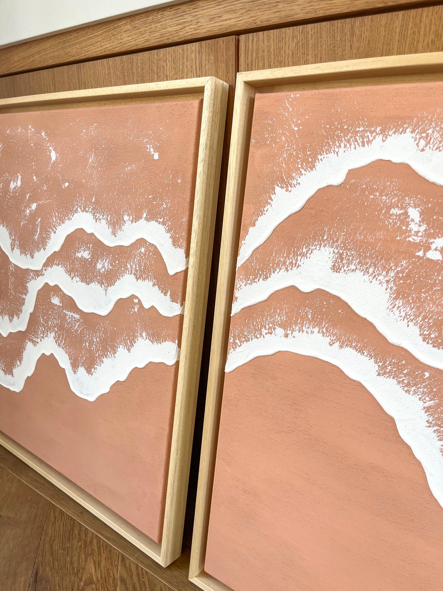 DUO ARCACHON tableaux reliefs vagues terra cota clair