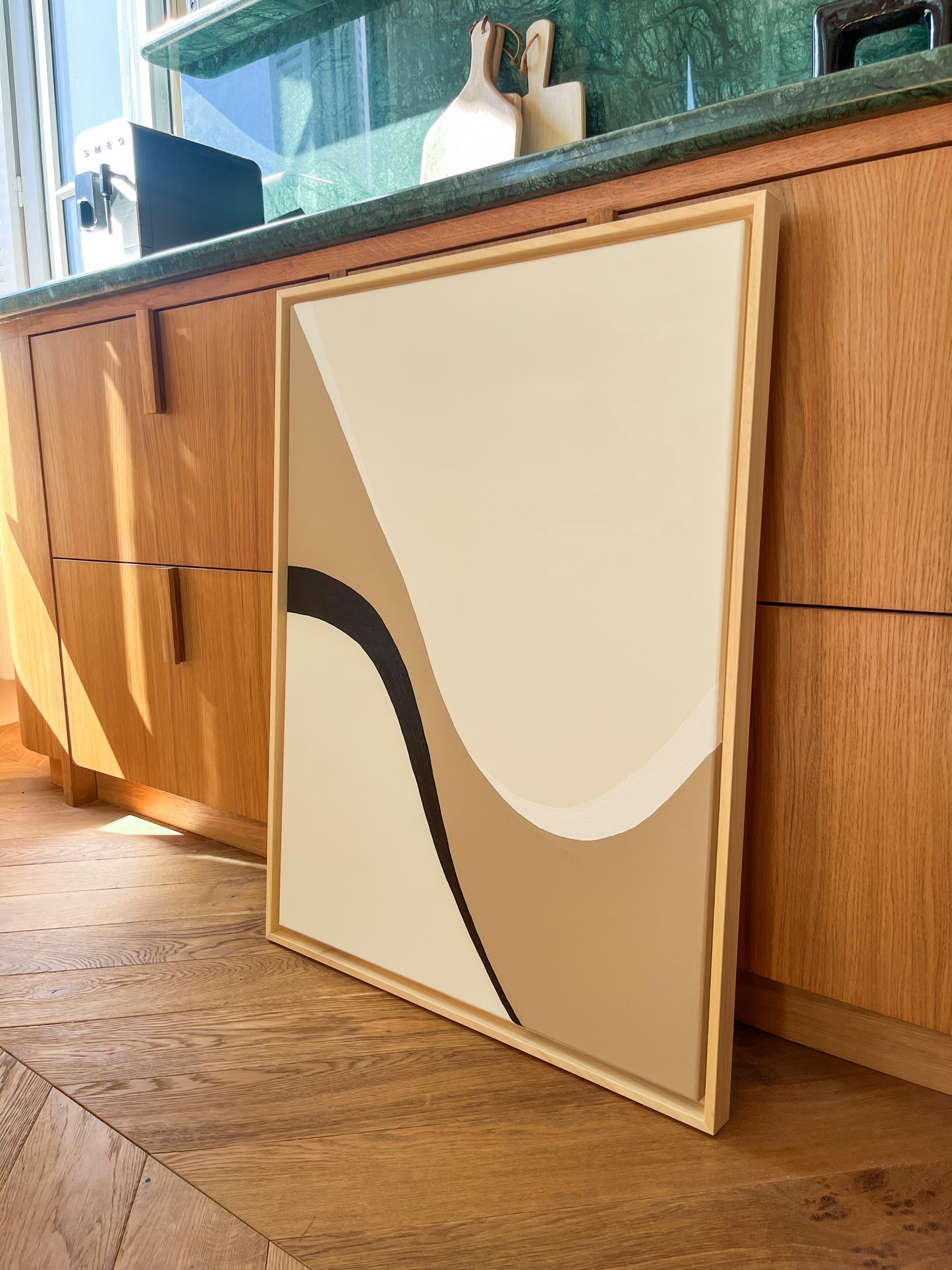 BIARRITZ tableau courbe minimaliste noir, crème et taupe