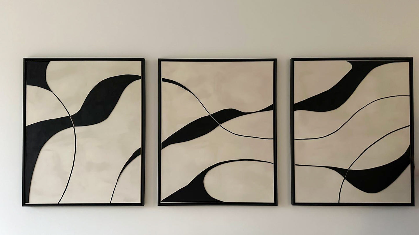 SYDNEY TRIO - collection PREMIUM tableaux en relief noir et beige
