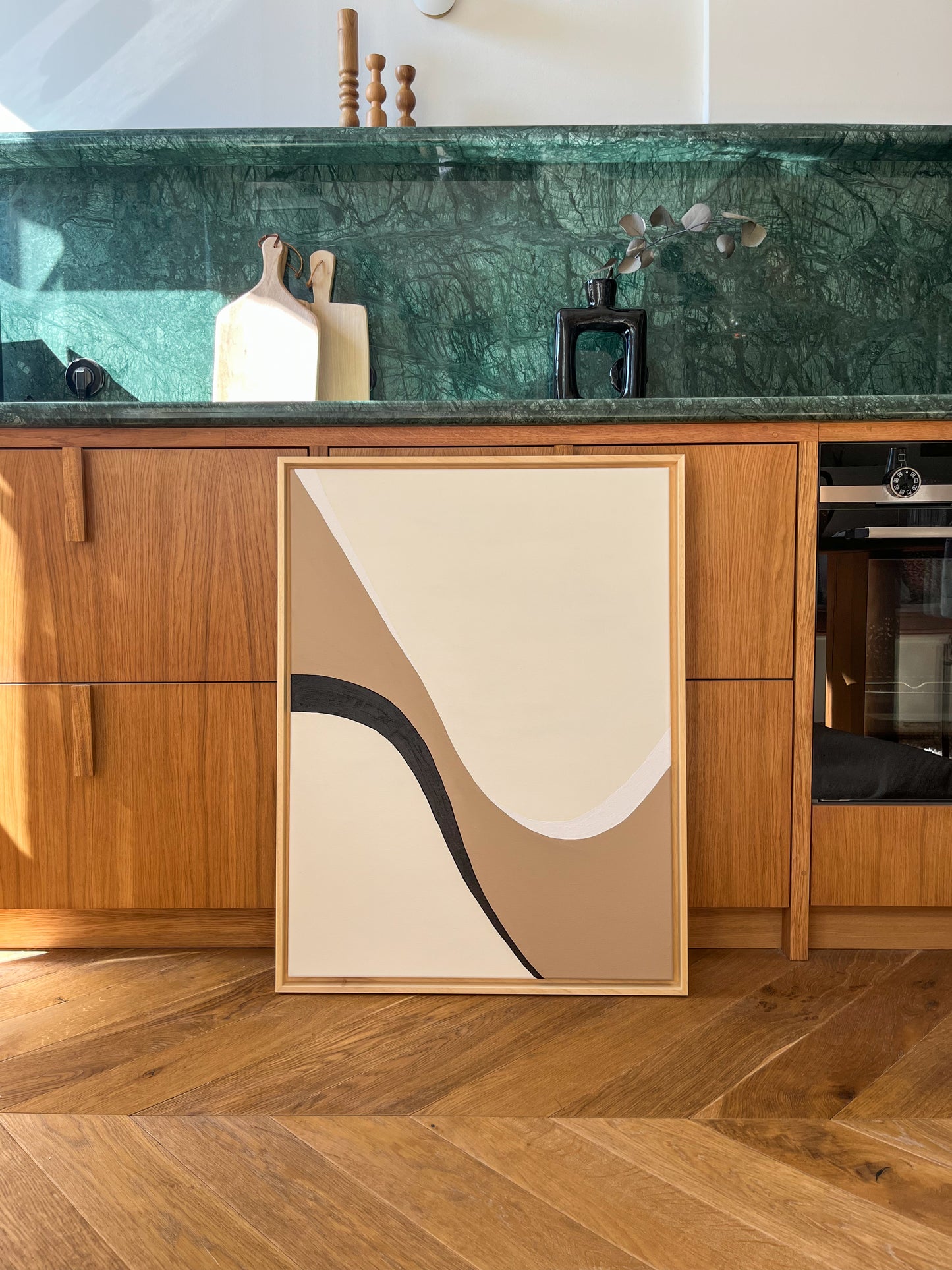 BIARRITZ tableau courbe minimaliste noir, crème et taupe