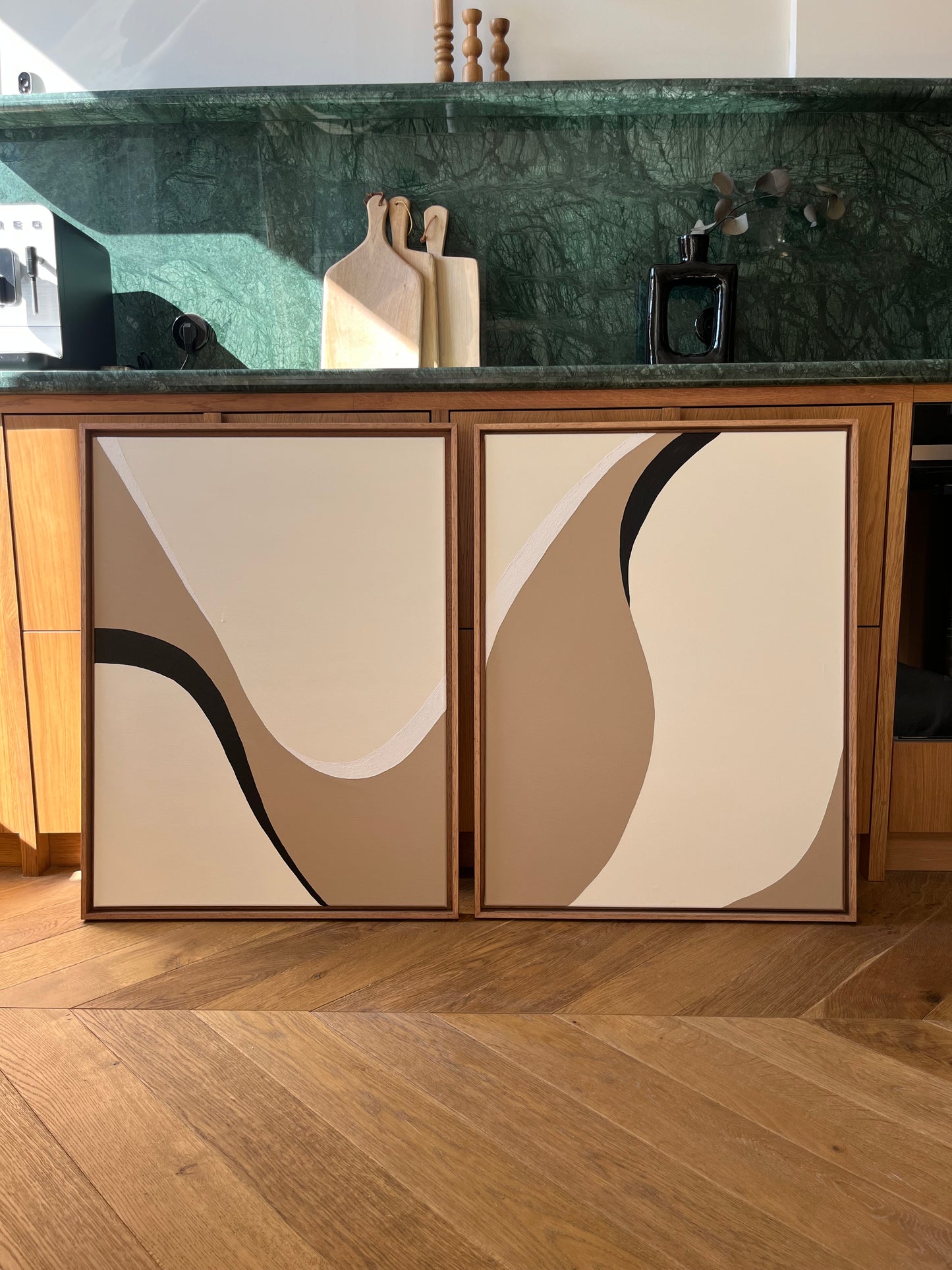 DUO BIARRITZ tableaux courbes minimalistes noire, crème et taupe