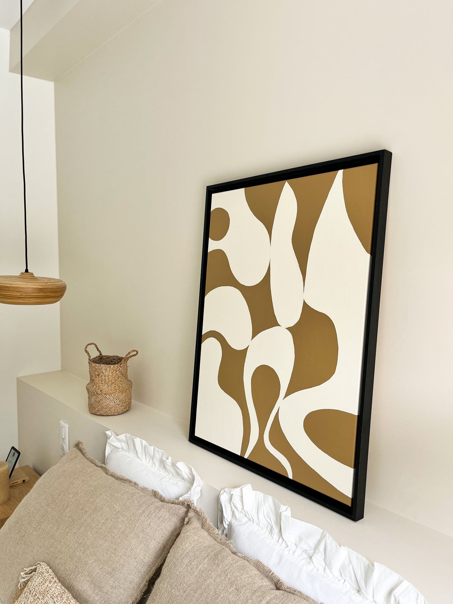 COMO camel et crème - tableau formes organiques relief texturé