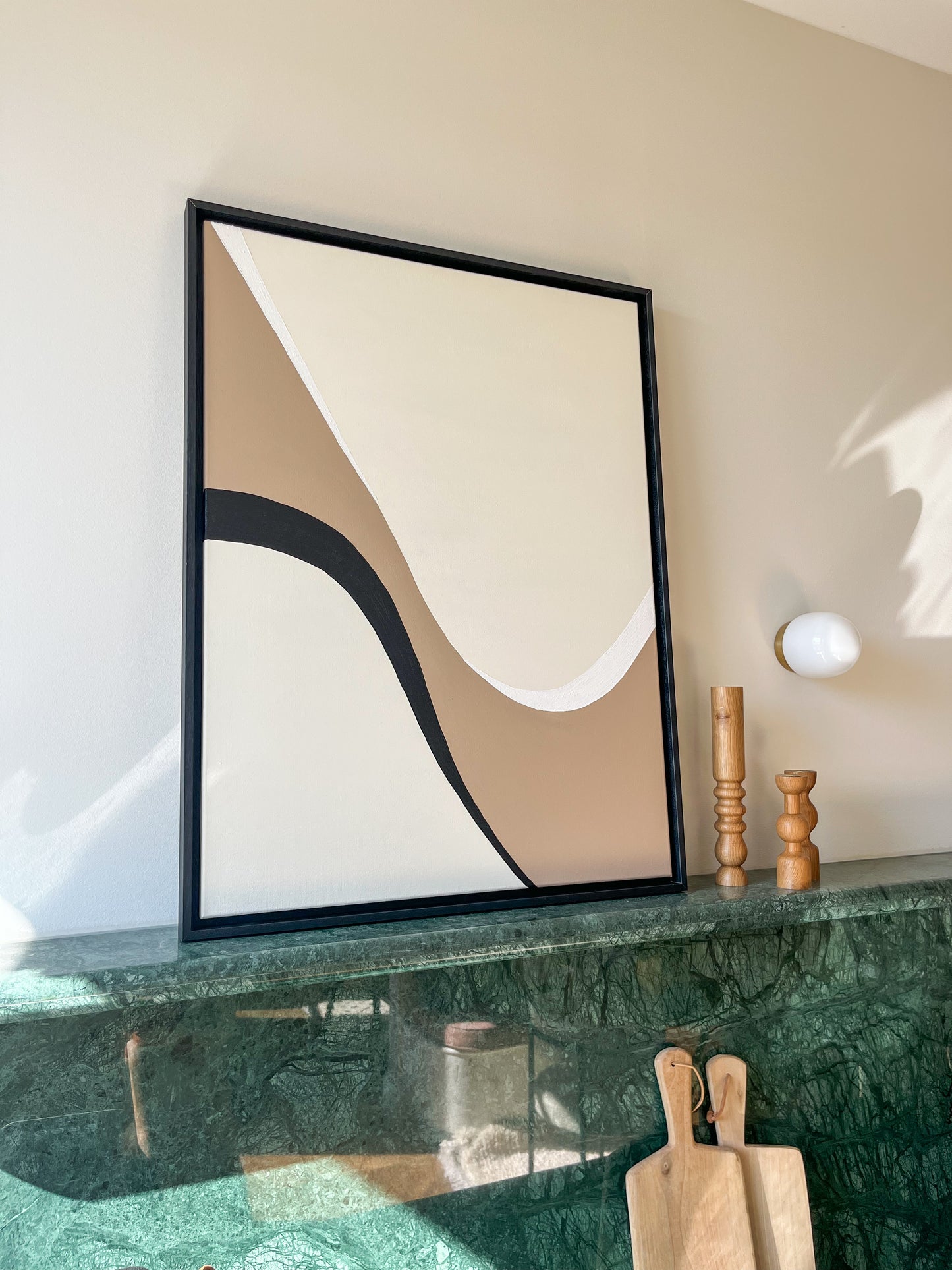 BIARRITZ tableau courbe minimaliste noir, crème et taupe