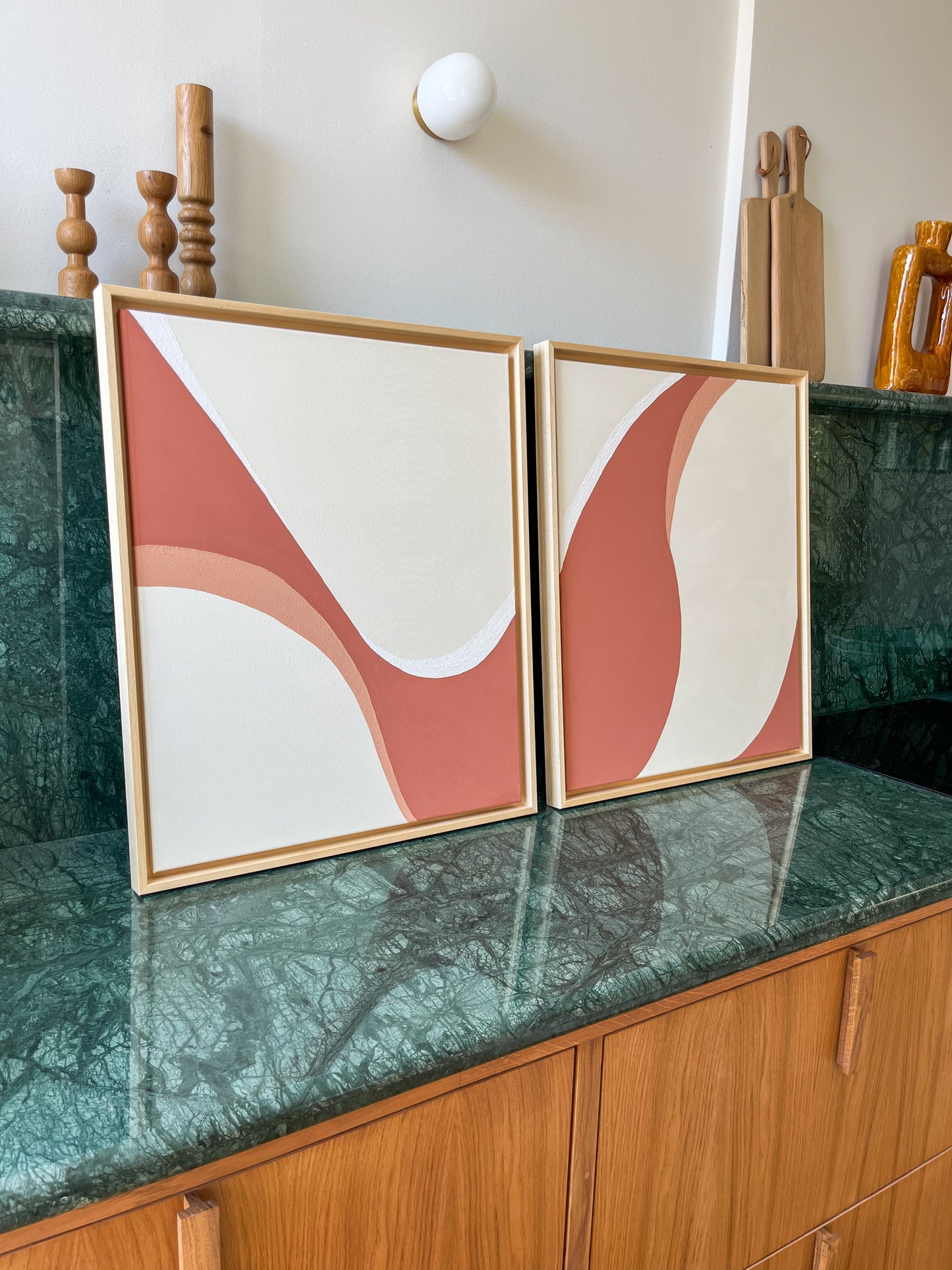 DUO BAYONNE tableaux courbes minimalistes terra cota et crème