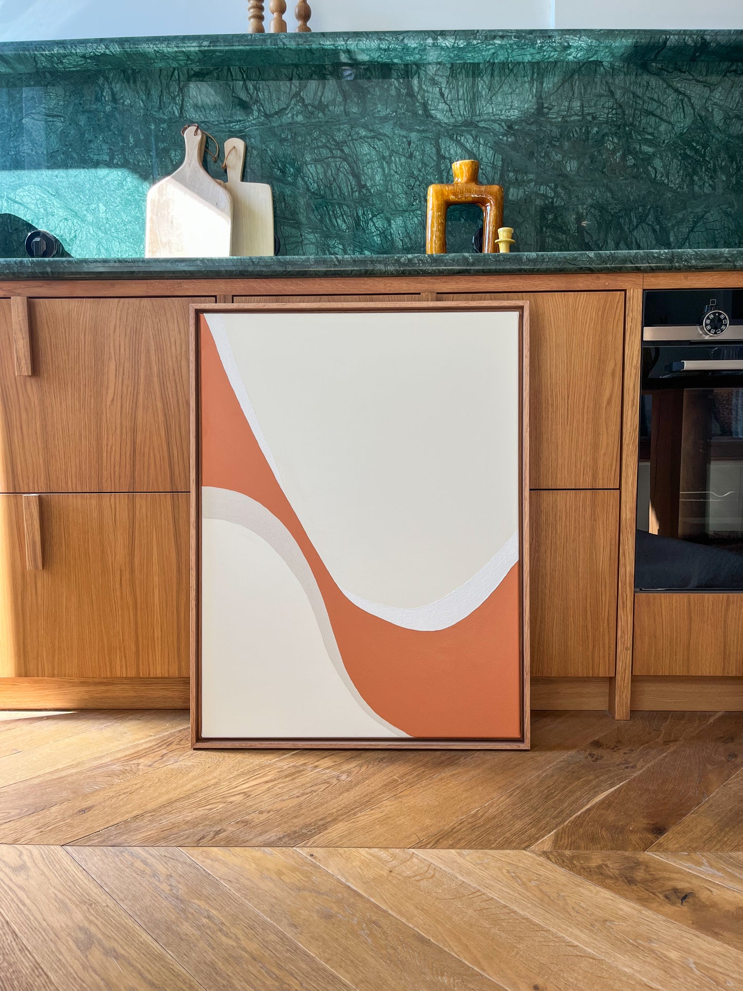 ESPELETTE tableau courbe minimaliste crème, terra cota et beige lin