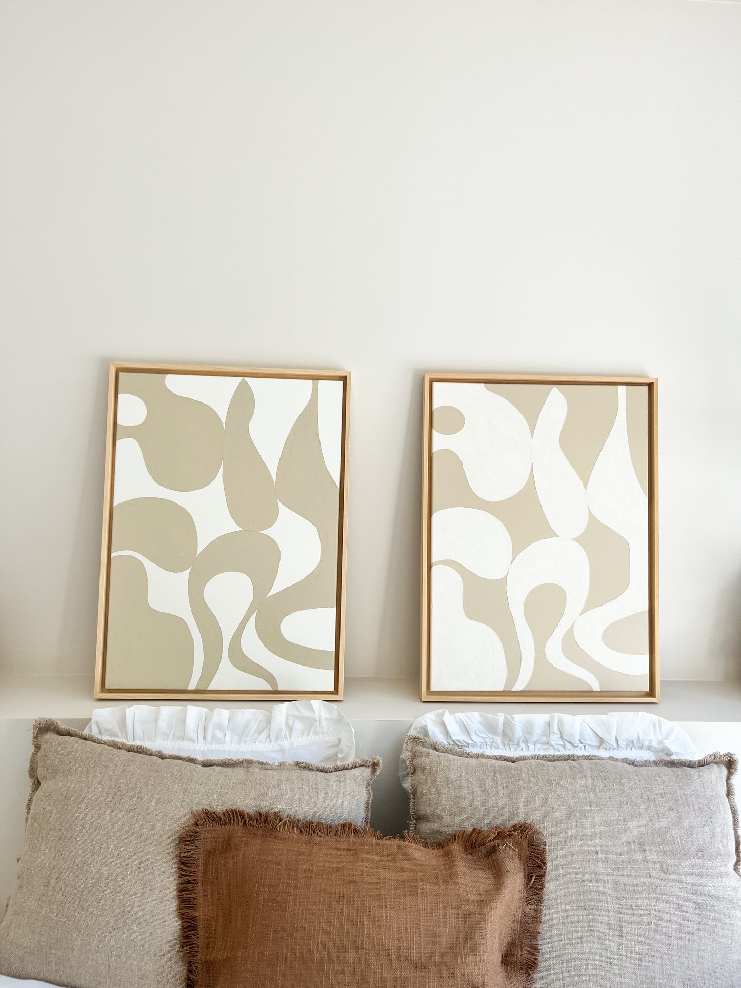 MUSSO DUO tableaux formes organiques relief beige et crème